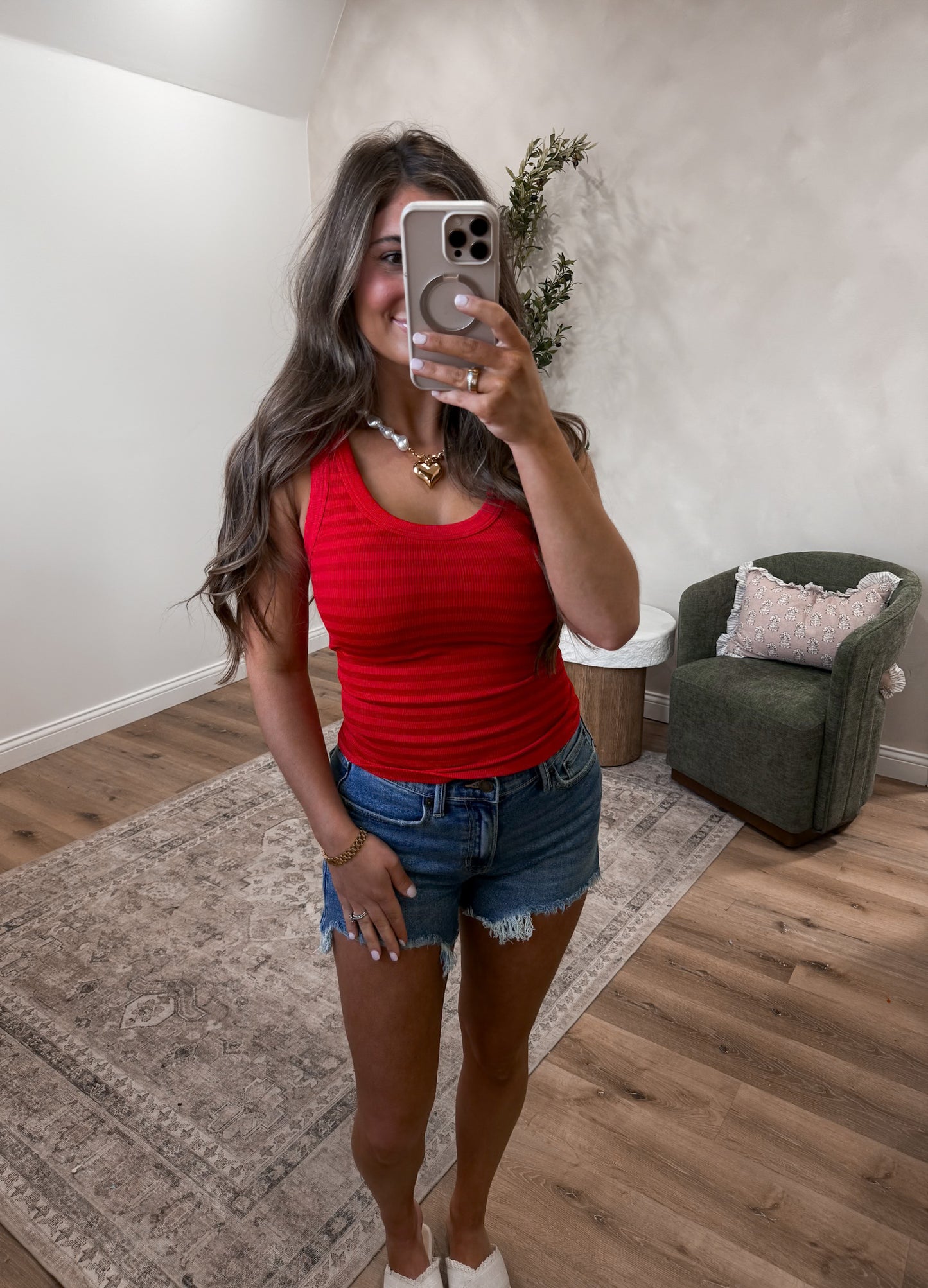 Retro Reversible Stripe Tank Top - cherry slush
