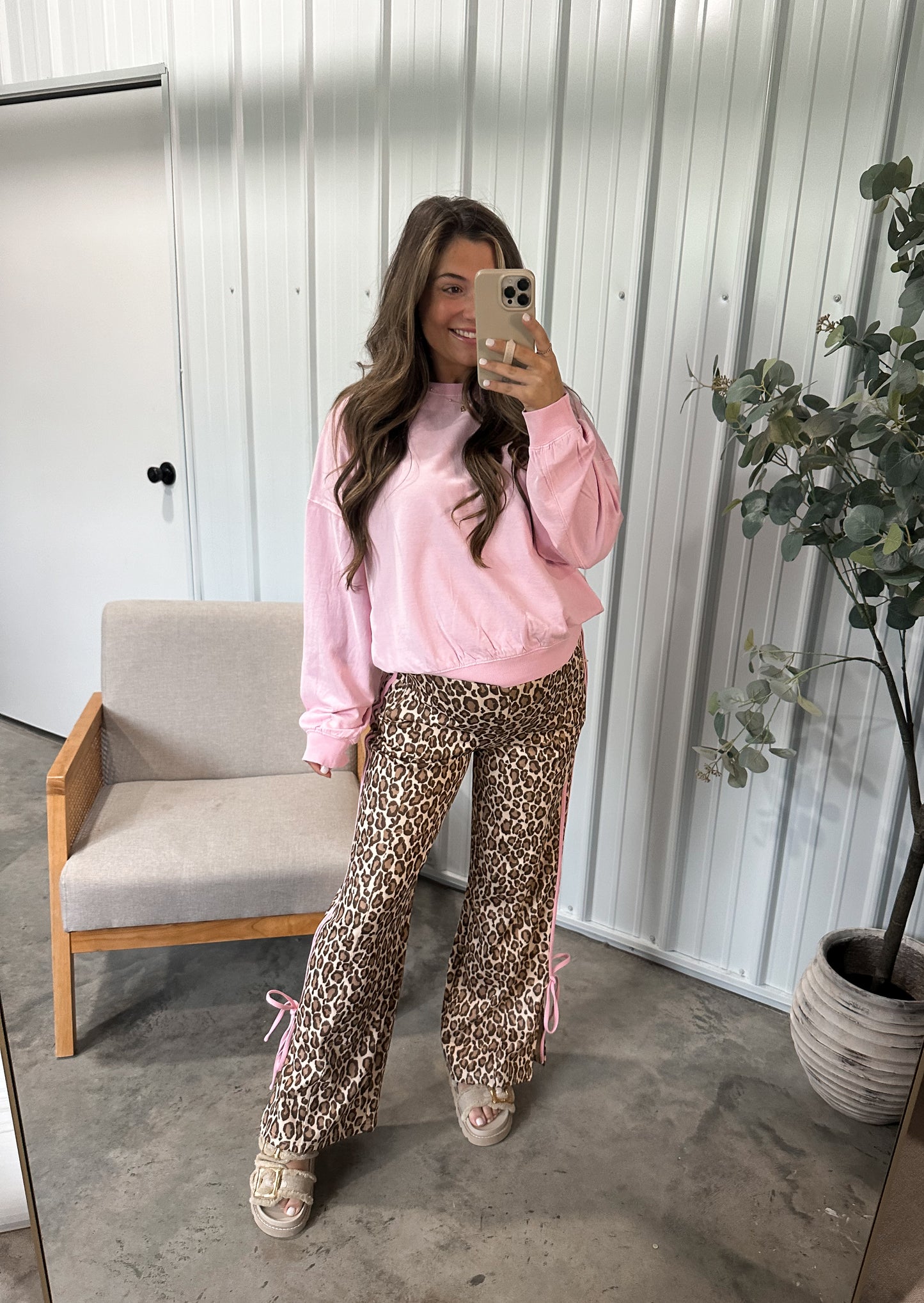 Pop of Pink Bow Leopard Pants