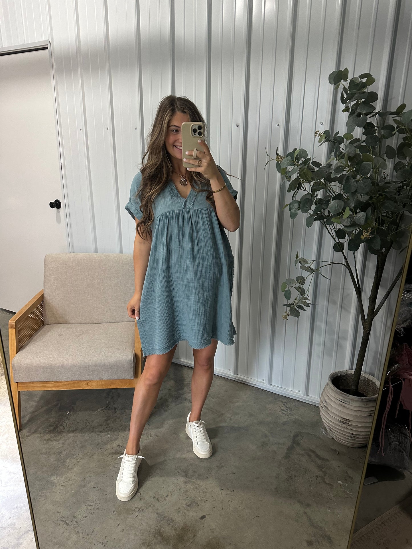 Kreely Gauze Dress- Dusty Blue