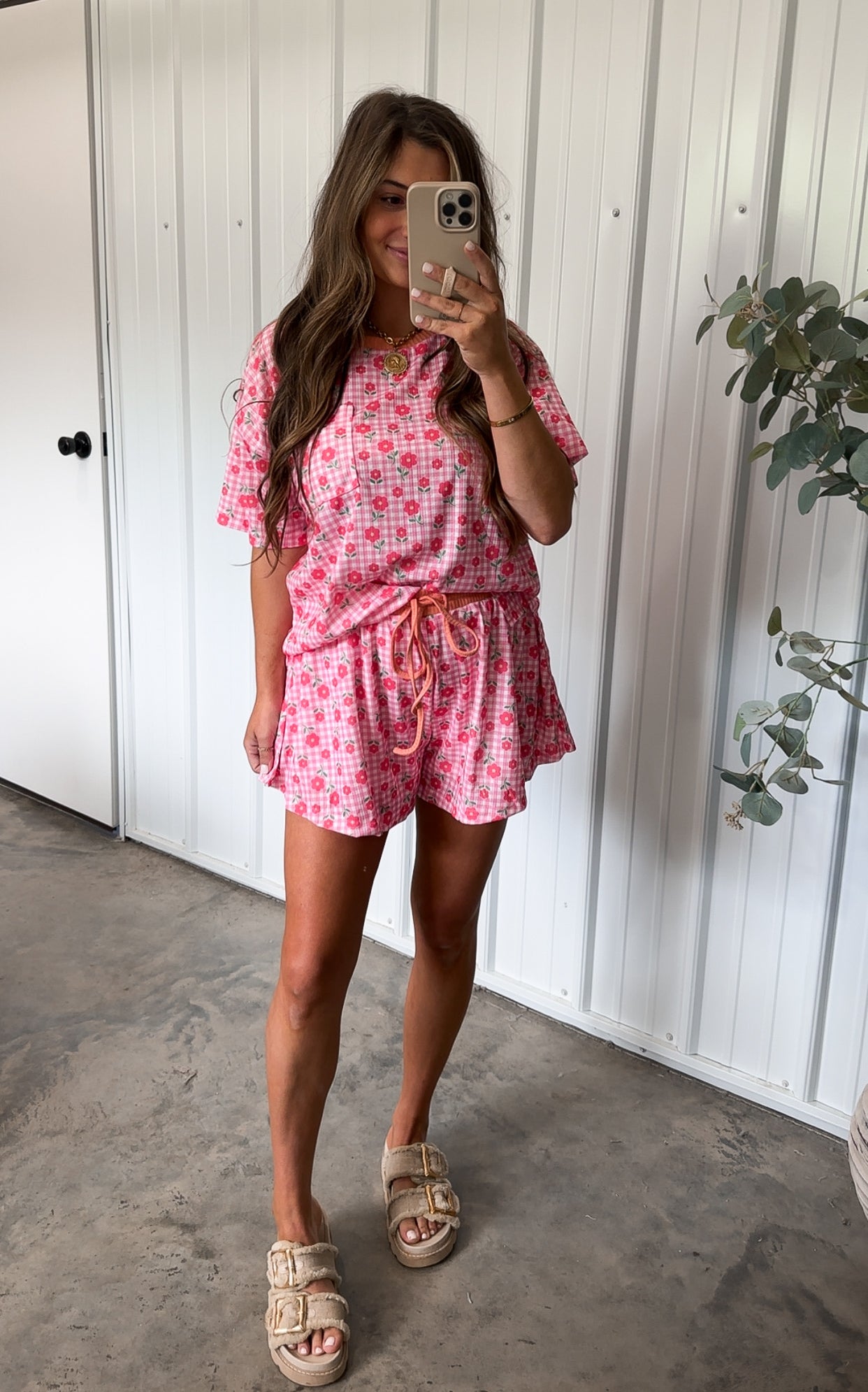 Gingham Floral Set- Soft Pink