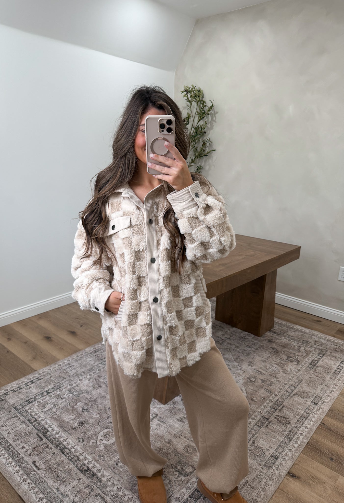 By The Fire Checkered Sherpa Jacket- Cream