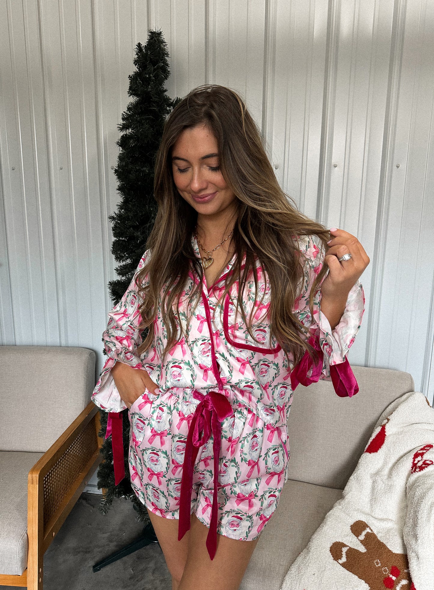 Satin Santa Bow Pj's