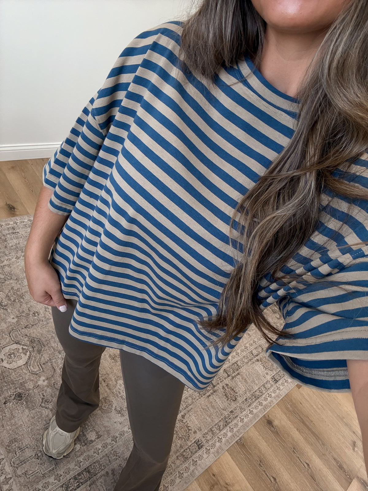 Perfect Day Oversized Stripe Boyfriend Tee - Tan