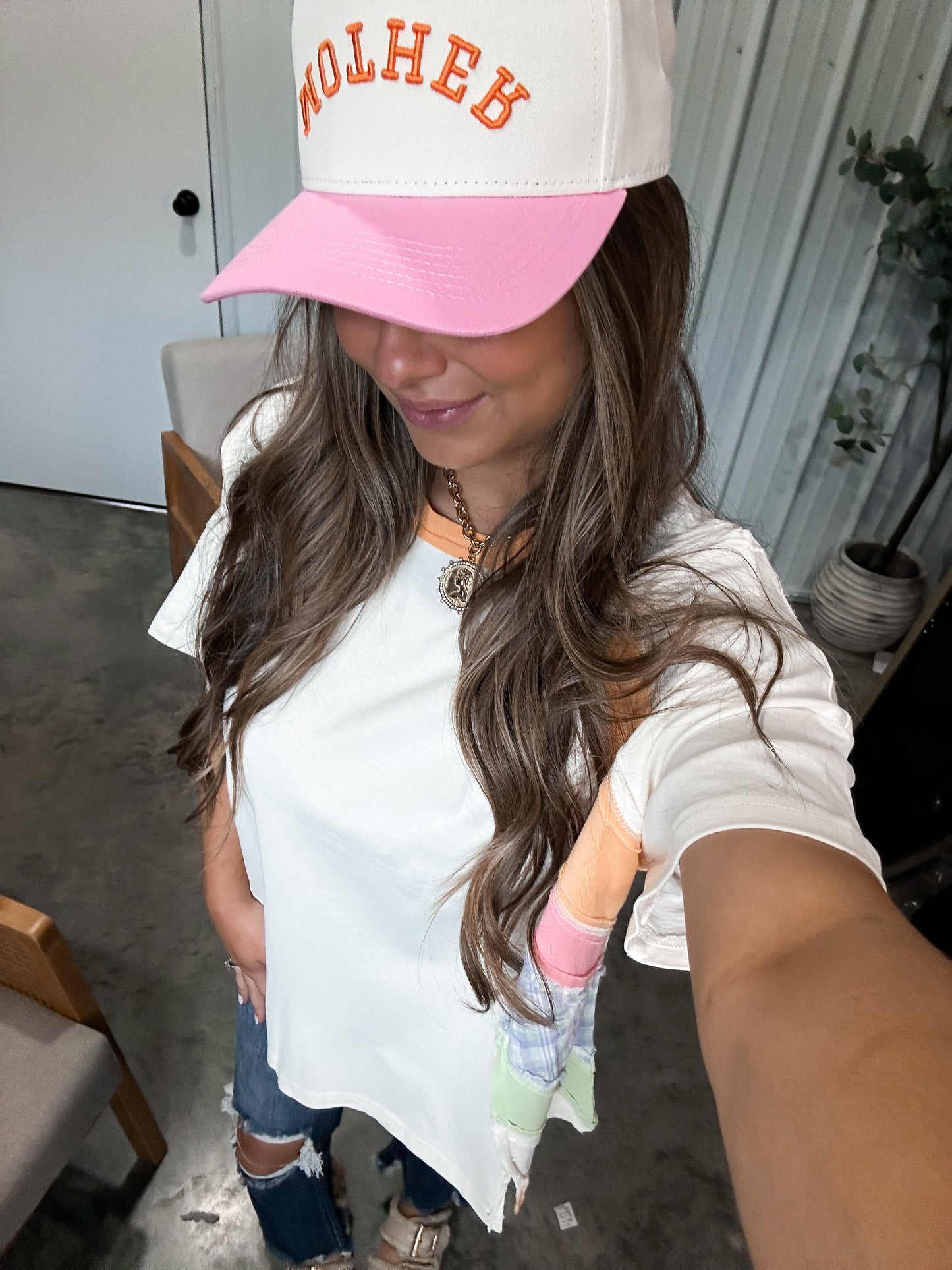 Upside Down 'Mother' Trucker Hat- Pink/Orange