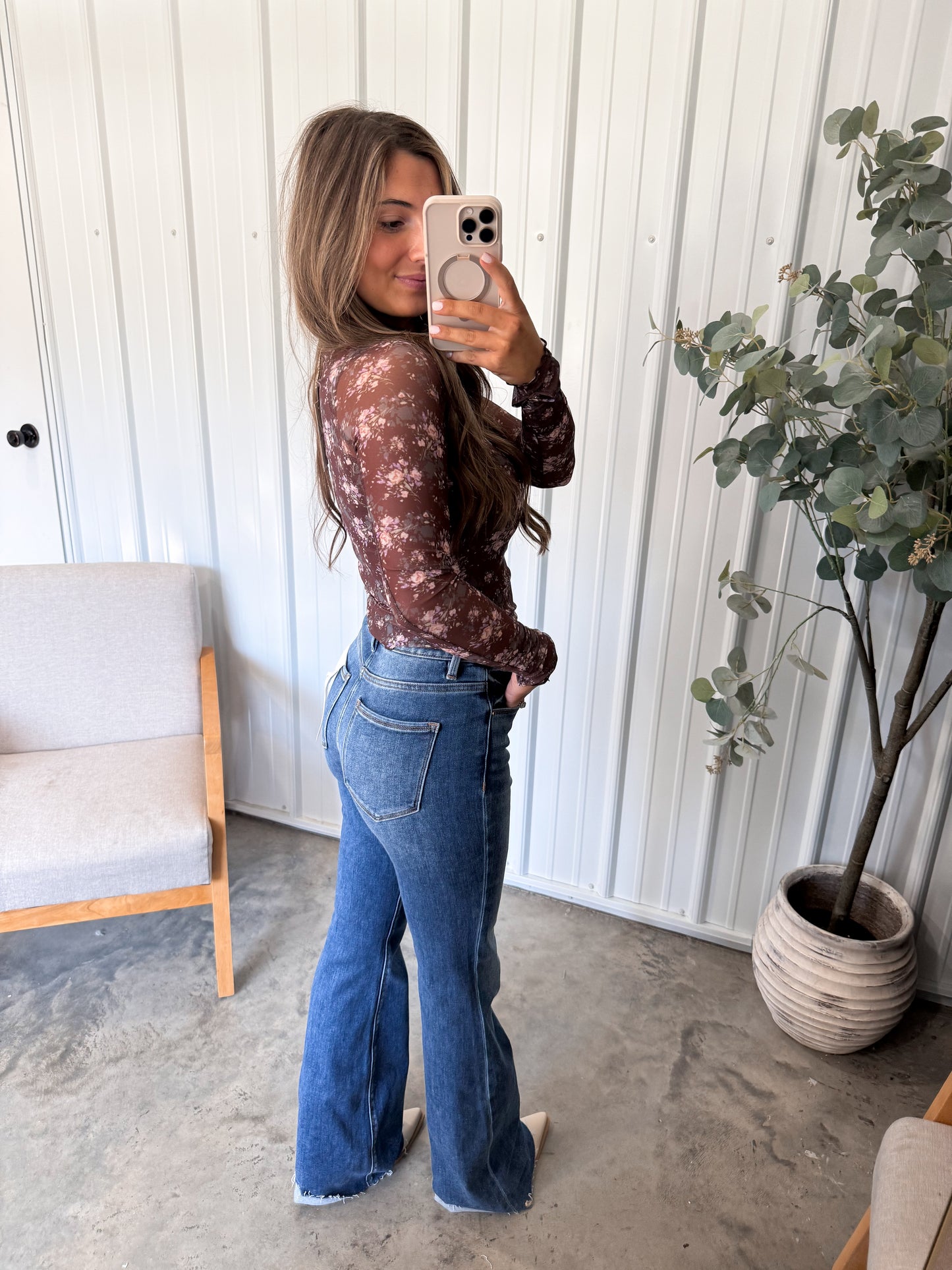 Havana High Rise Raw Hem Flare Jeans- Dark