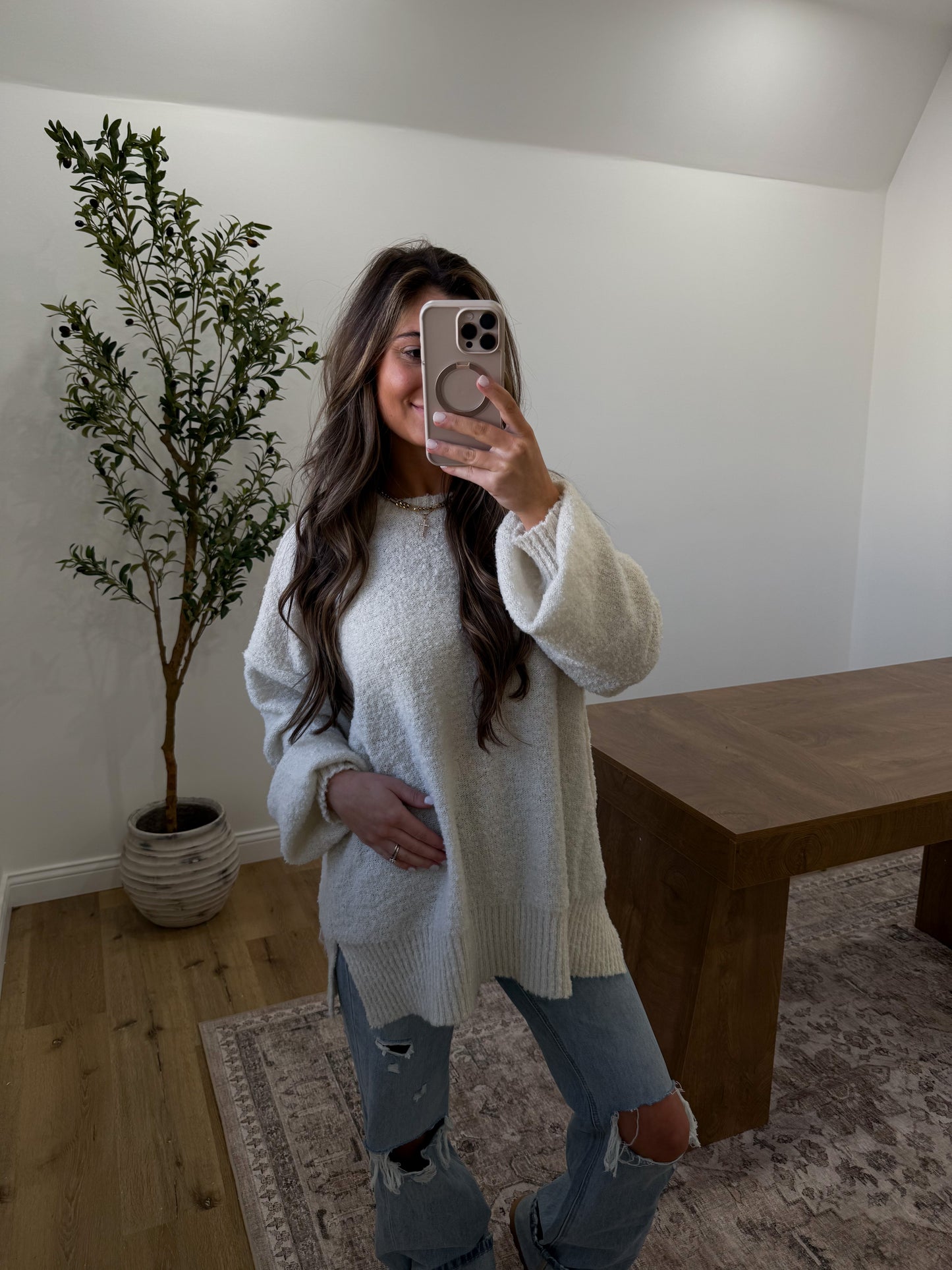 Missy Side Slit Sweater- Ivory