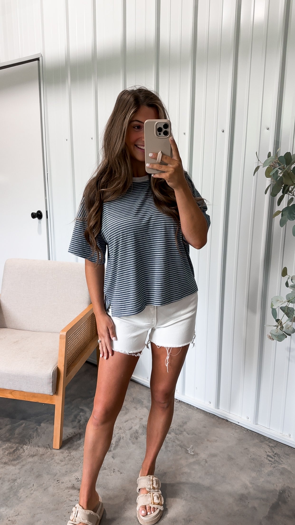 Millie Stripped Boxy Tee- denim