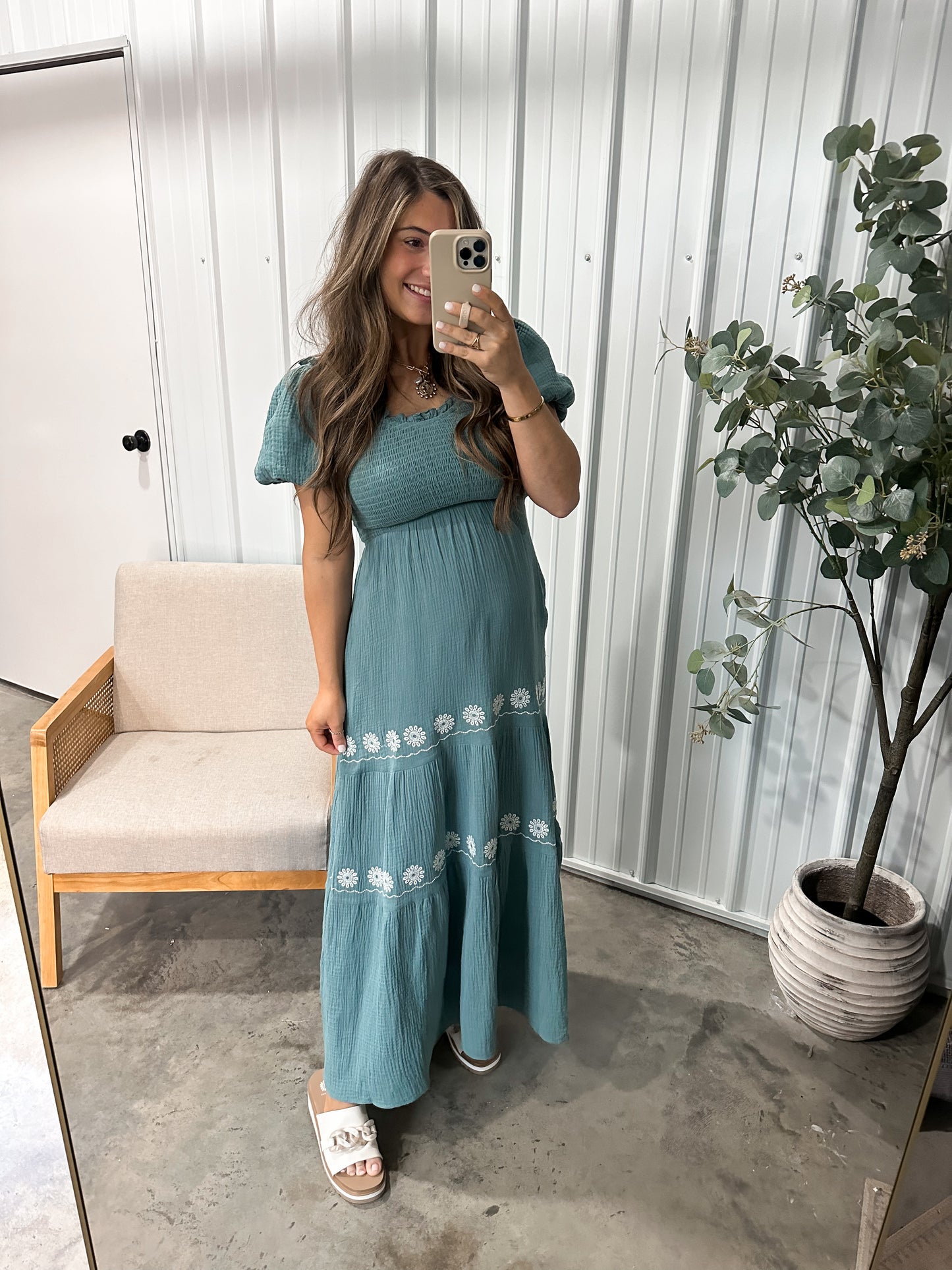 Aspyn Teal Embroidered Maxi Dress