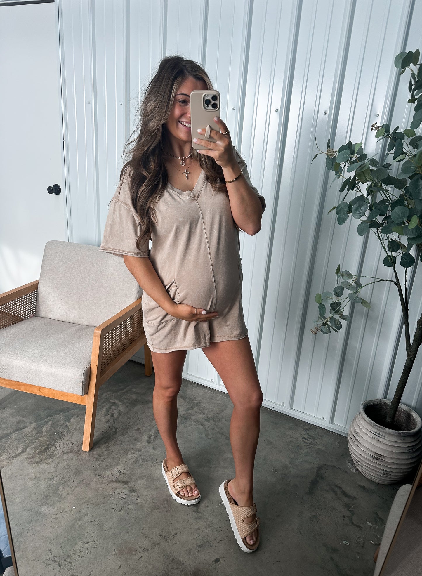 Casual Daily T-shirt Romper- Taupe