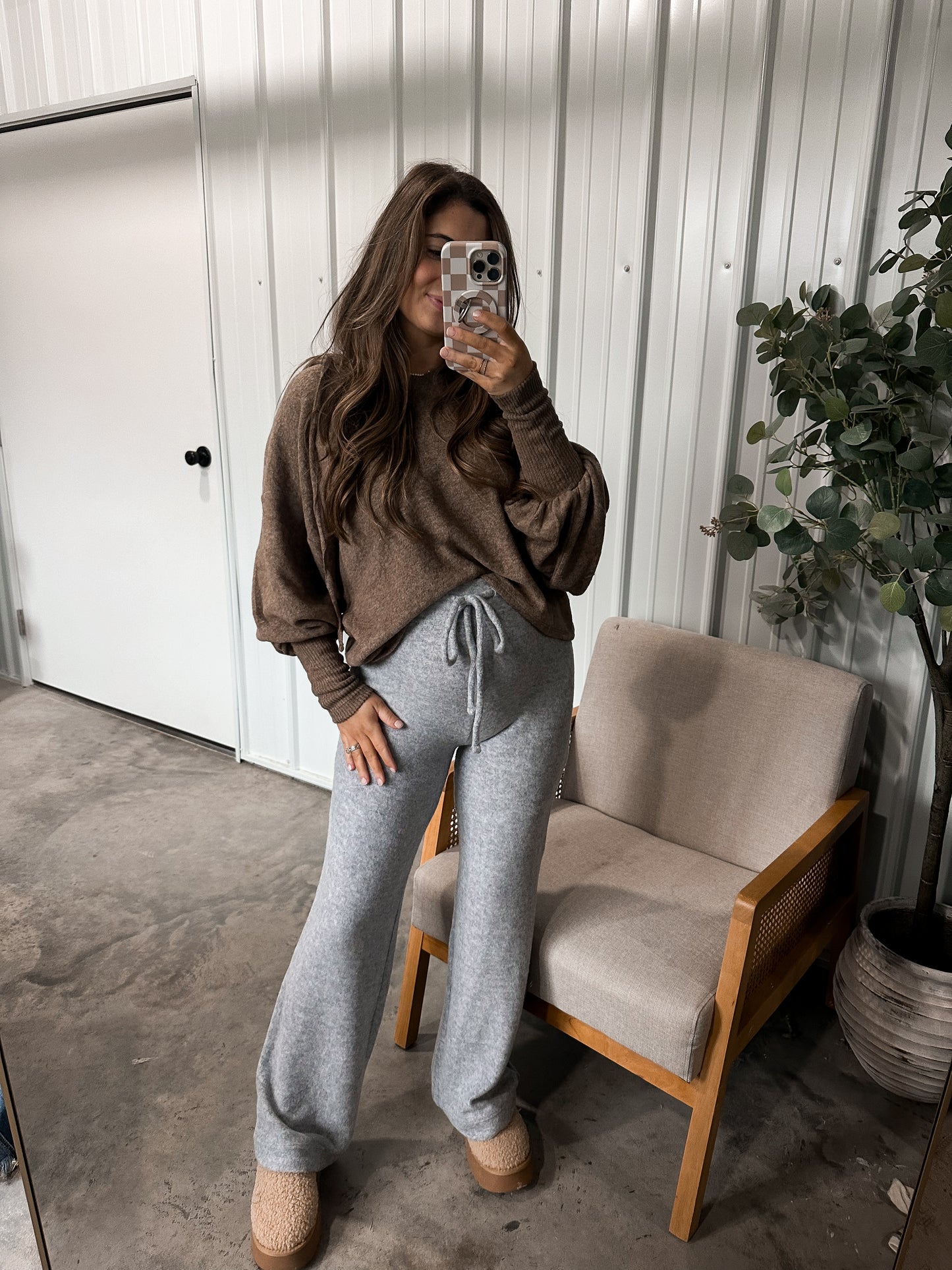 Sofie Soft Brushed Hacci Pants- Heather Grey