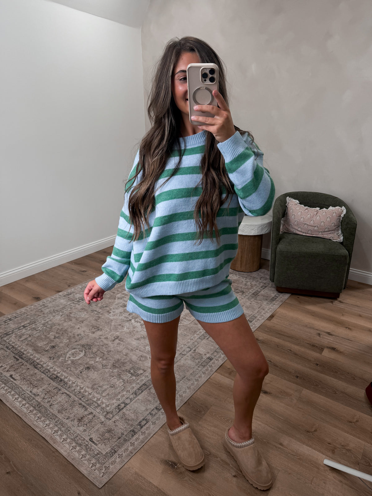 Harborline Relaxed Stripe Knit Short Set - JADE/BLUE *FREAKY FRIDAY SURPRISE ITEM*
