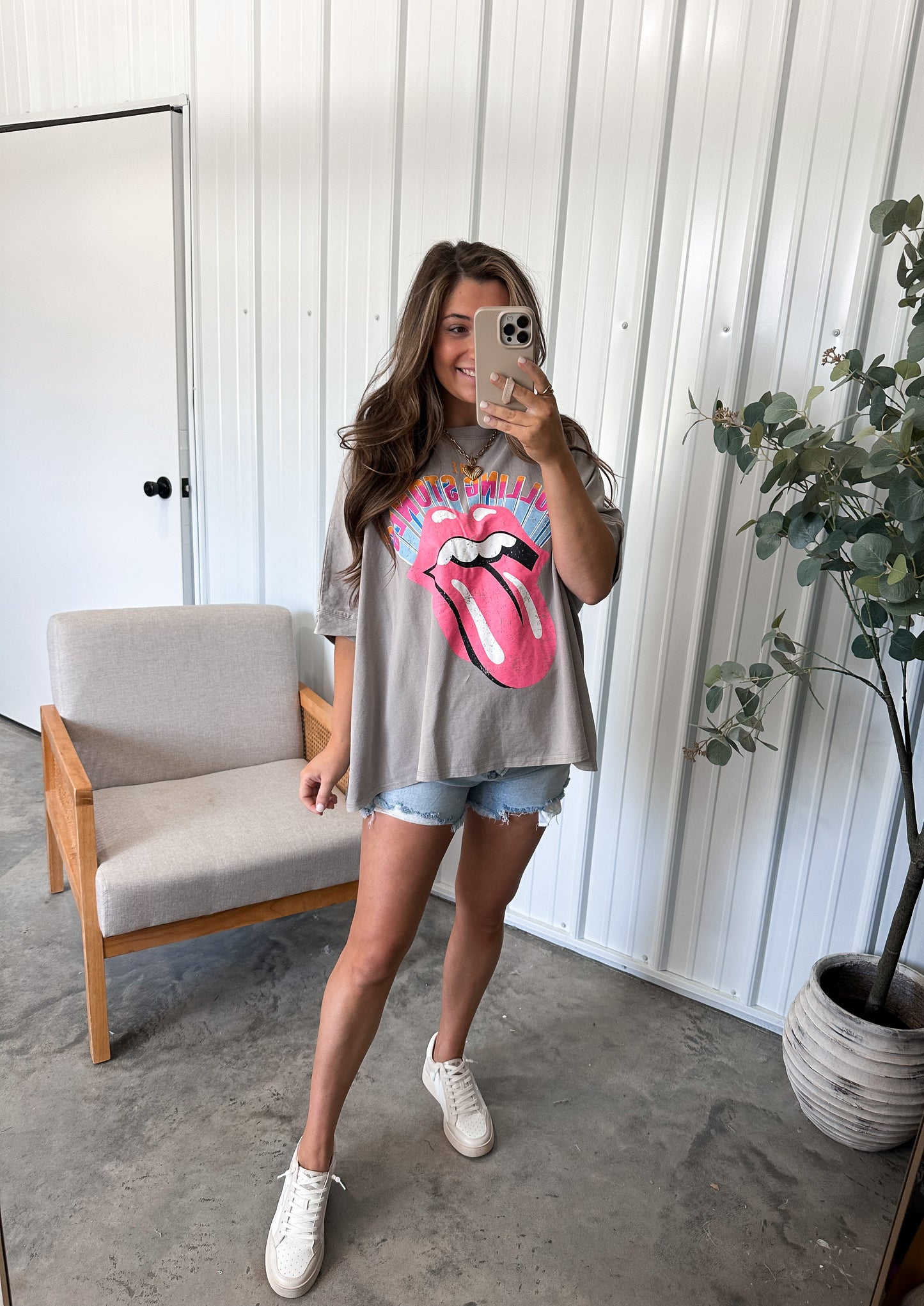 Licensed Oversized Rolling Stones Graphic Tee- Grey