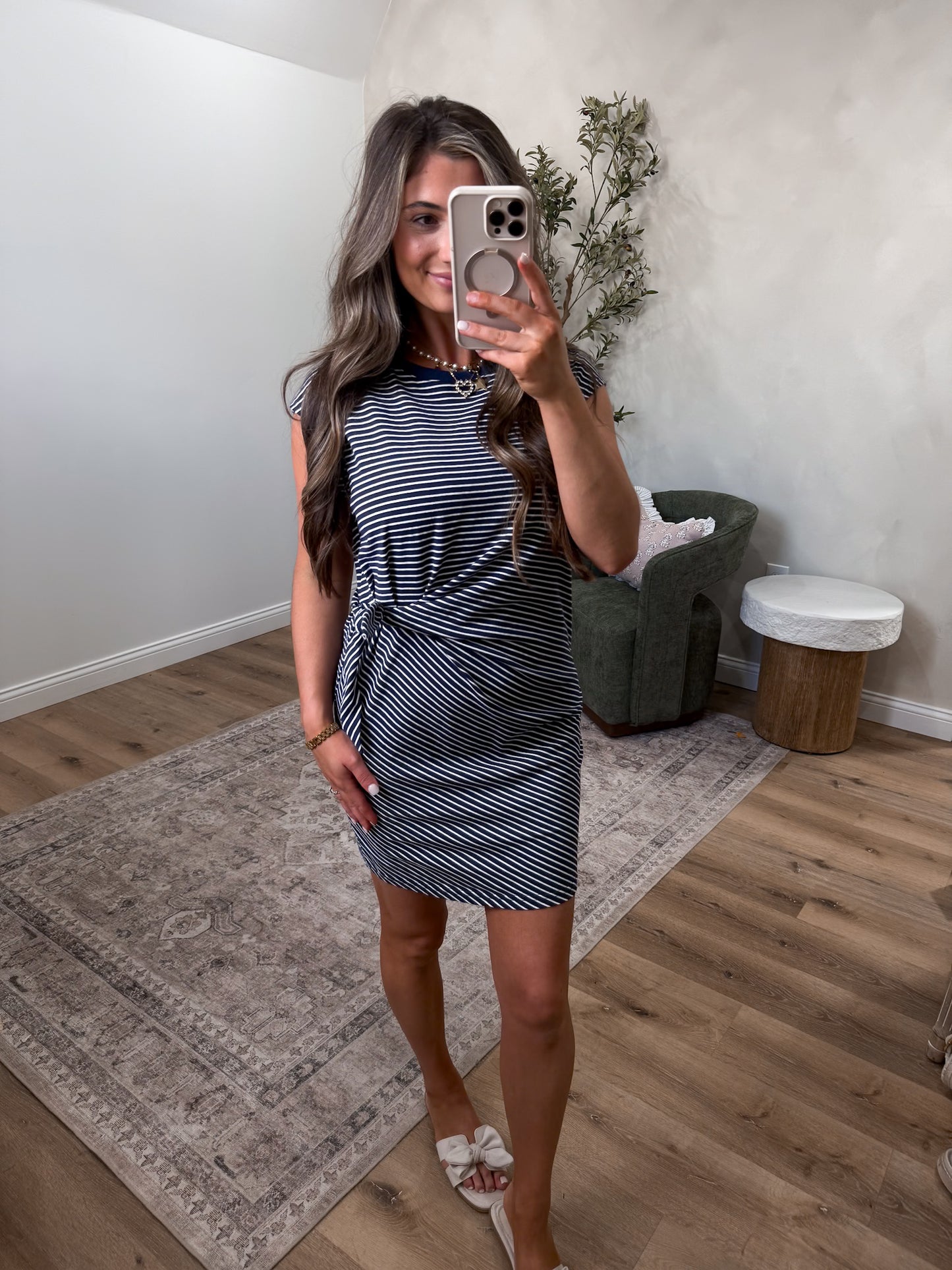 Sweet Simplicity Striped Mini Dress - navy