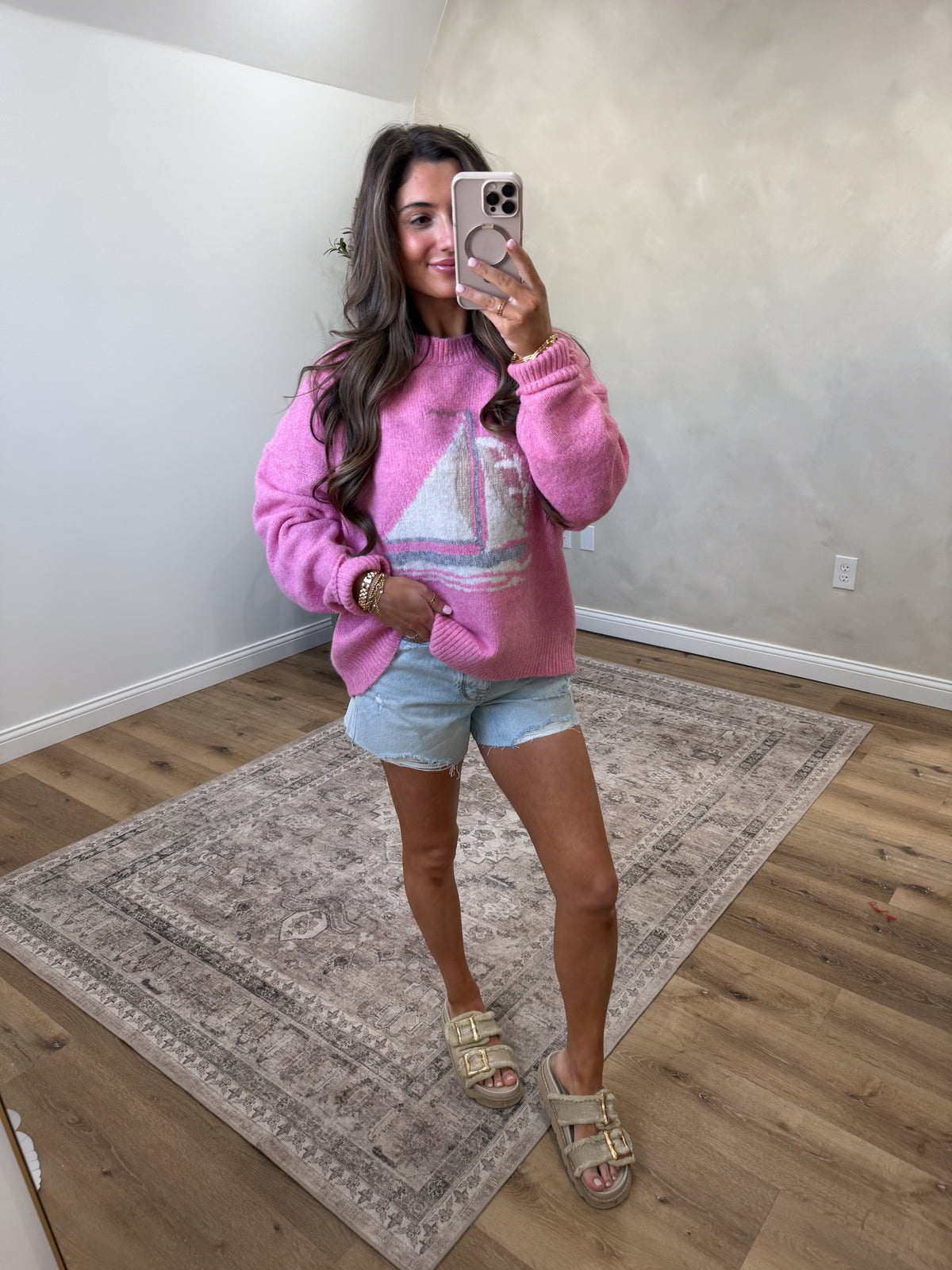 Sailboat Knit Sweater - french pink