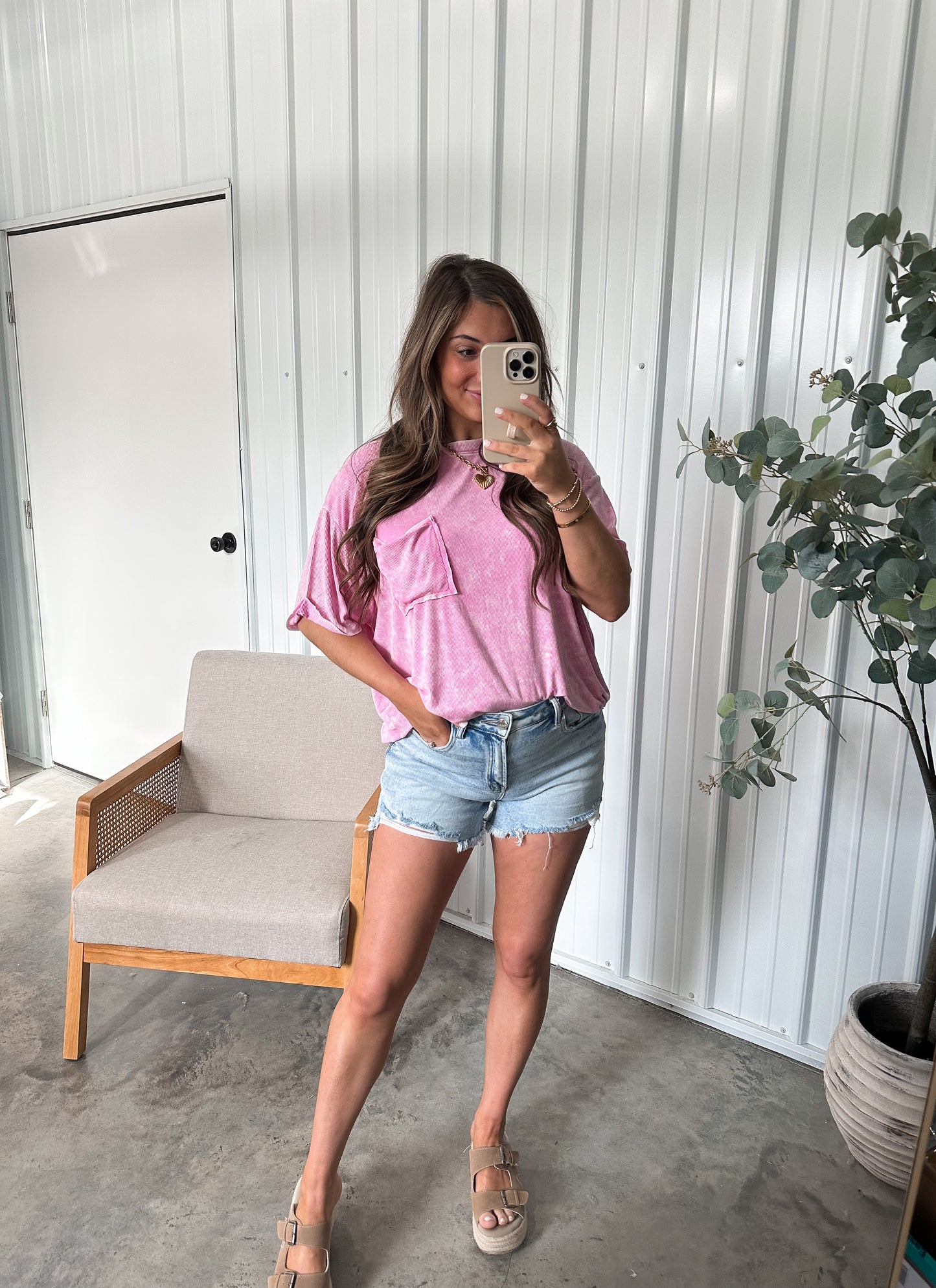 Comfort stretch High Rise Denim Shorts- Light wash