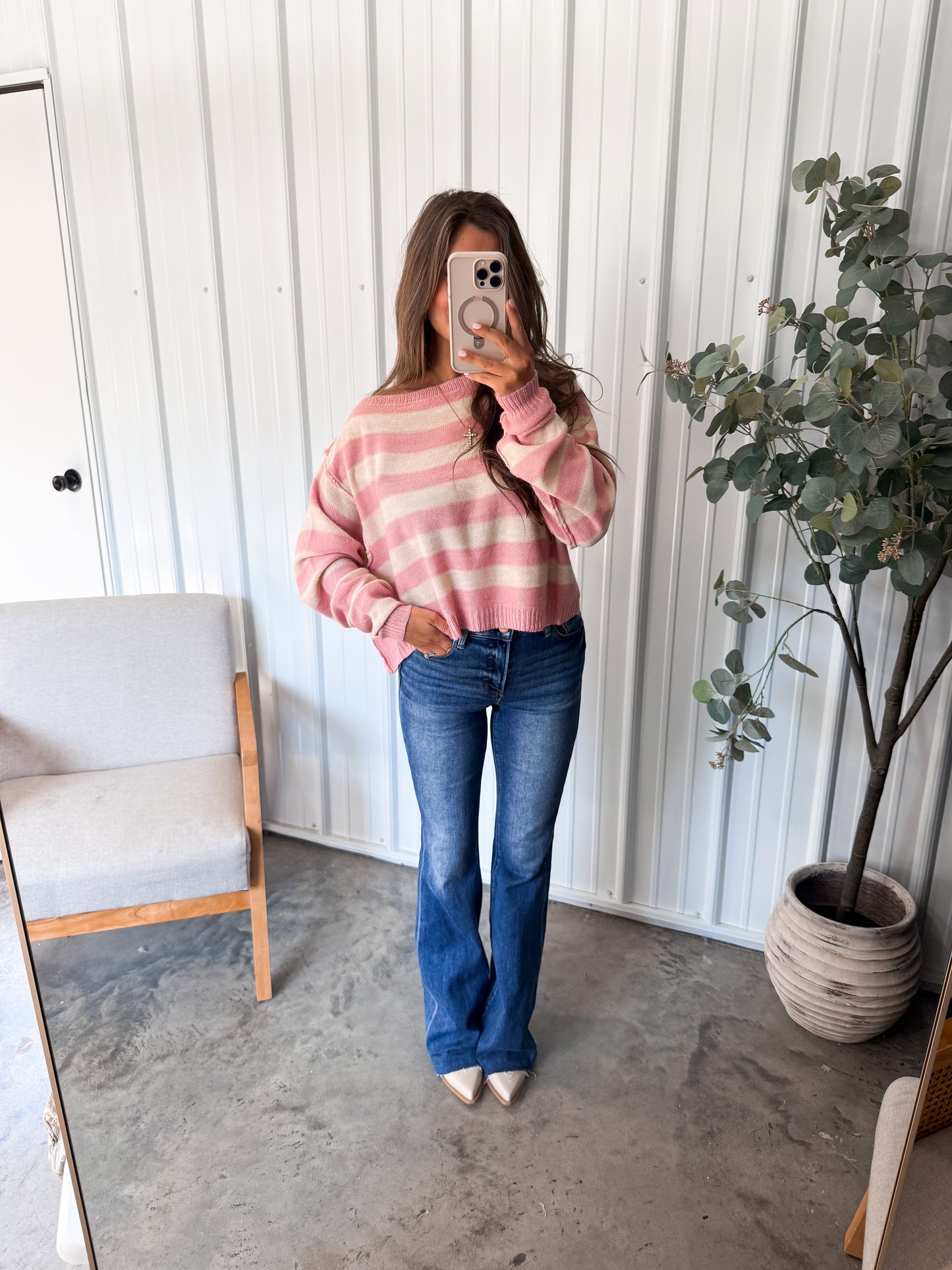 Caroline Boat Neck Sweater- Dusty pink