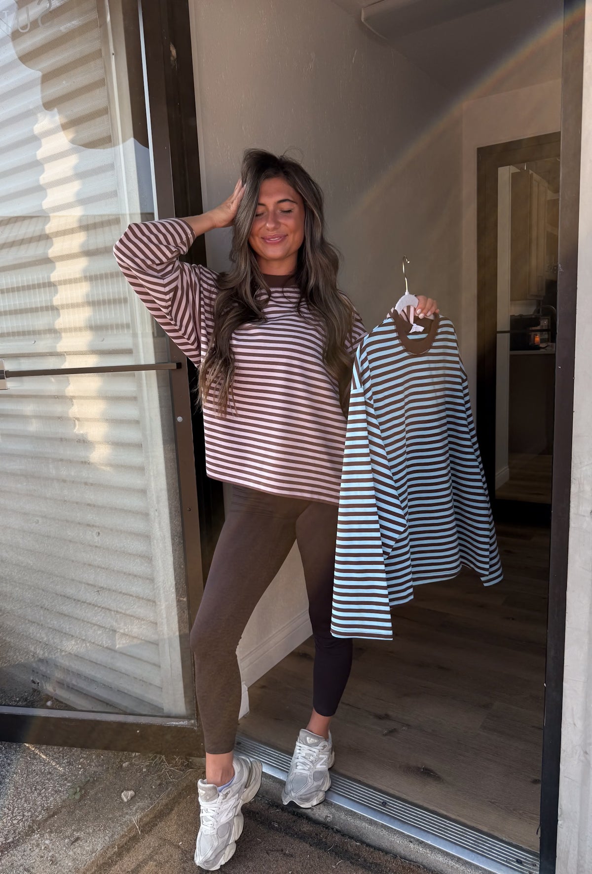 Perfect Day Oversized Stripe Long Sleeve Top - Blue/ Brown