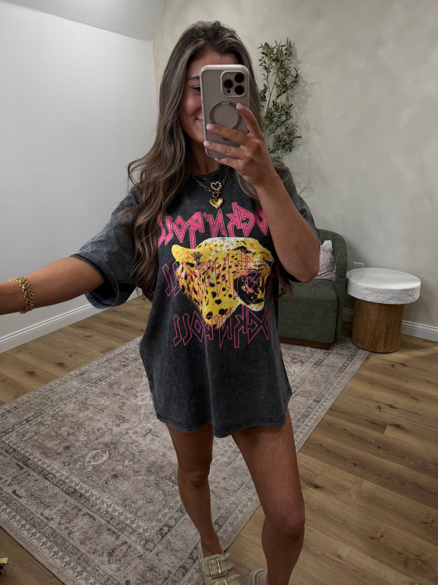 Rock N Roll Leopard Vintage Graphic Tee - black