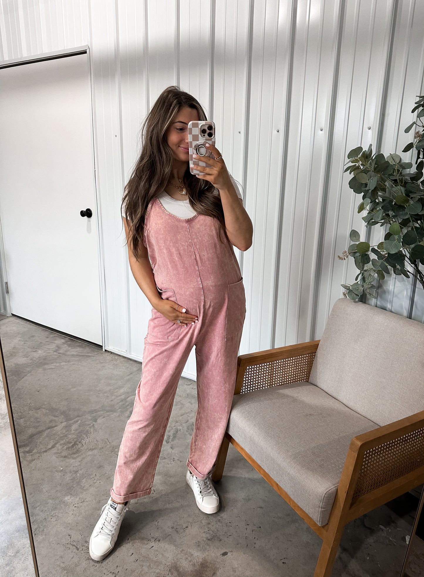 Staple mineral wash jumpsuit - light rose