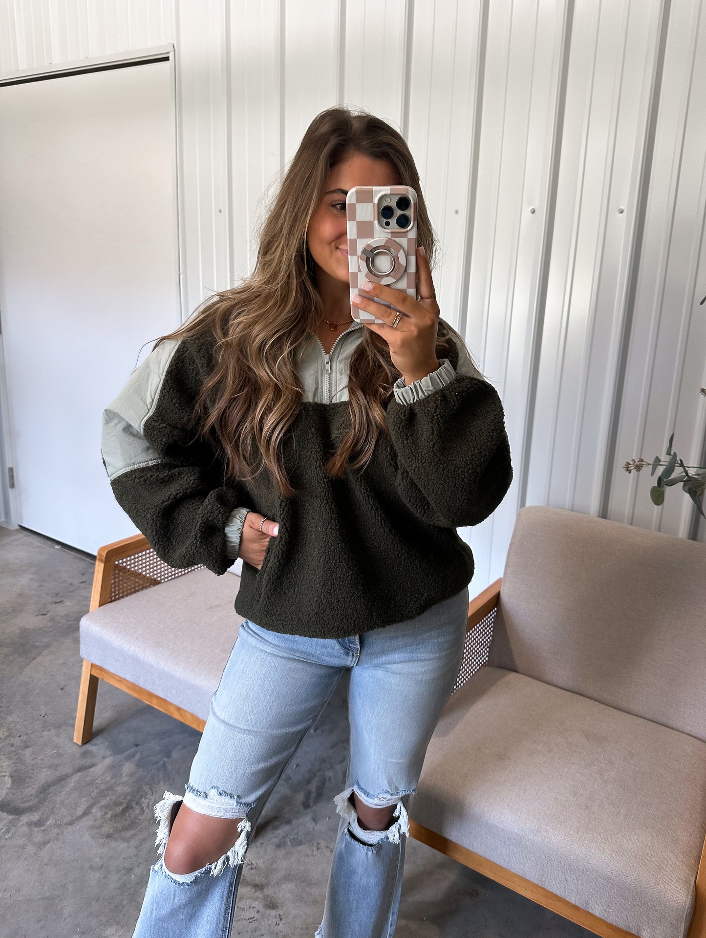 Cassidy Color Block Half-zip Sherpa Pullover