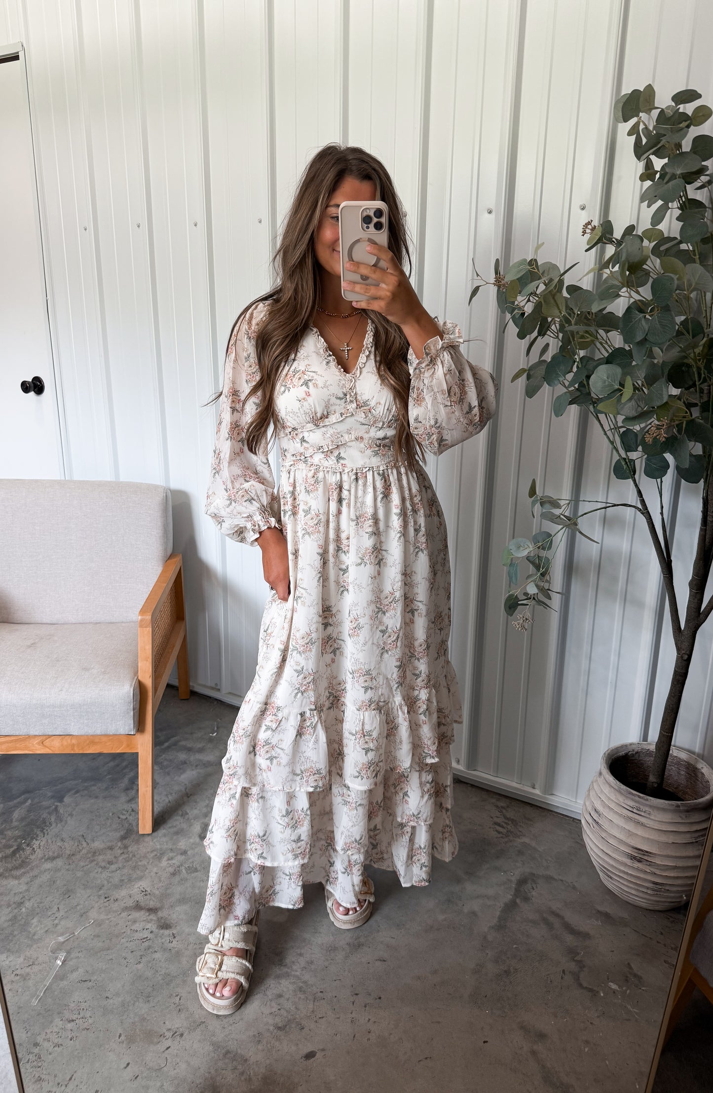 Alayna Tiered Maxi Dress- vintage cream
