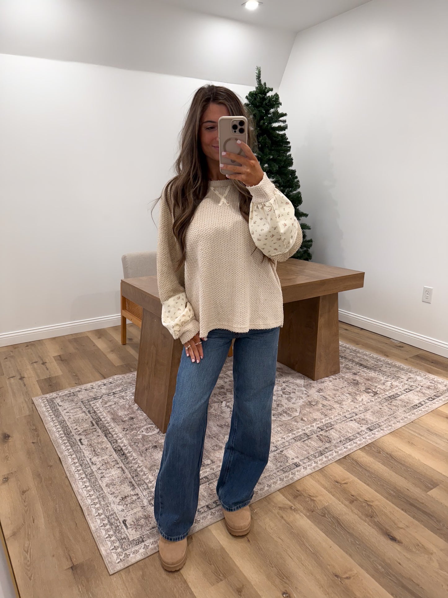 Color Block Casual Textured Knit Top - Cream