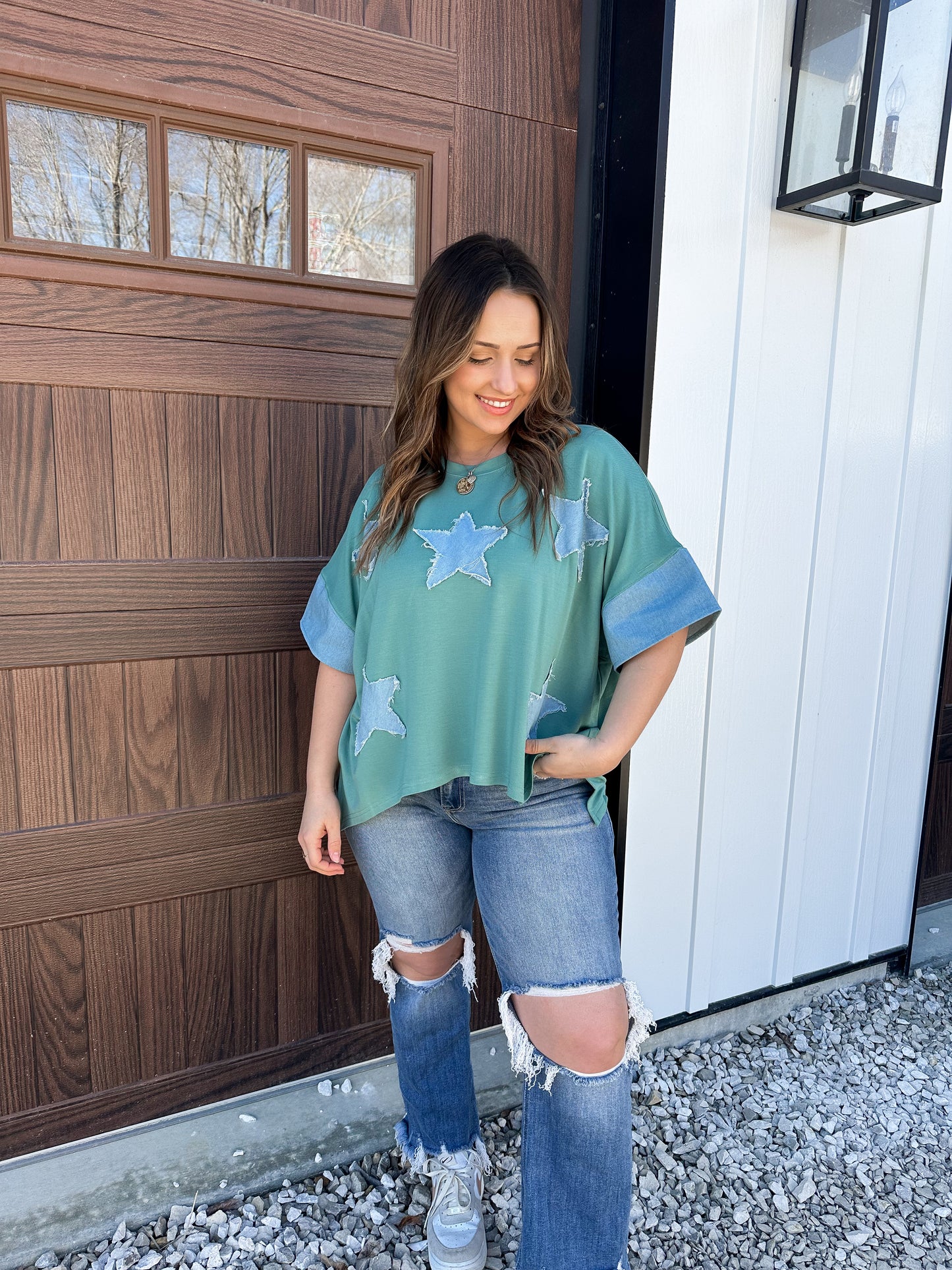 Denim Star Dolman Tee- Sage