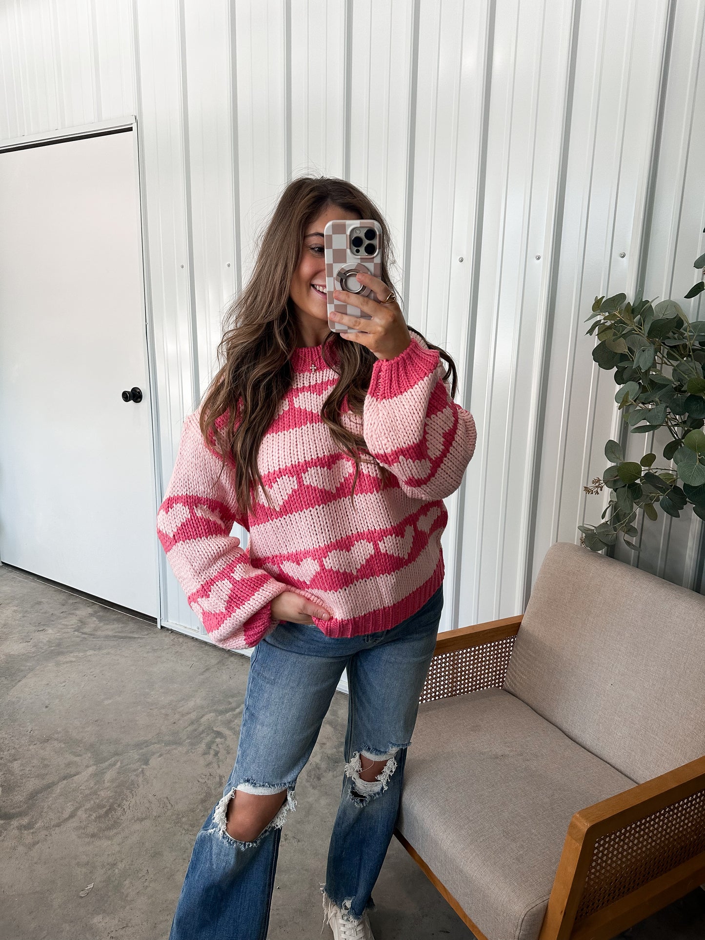 Heart Print Stripped Sweater