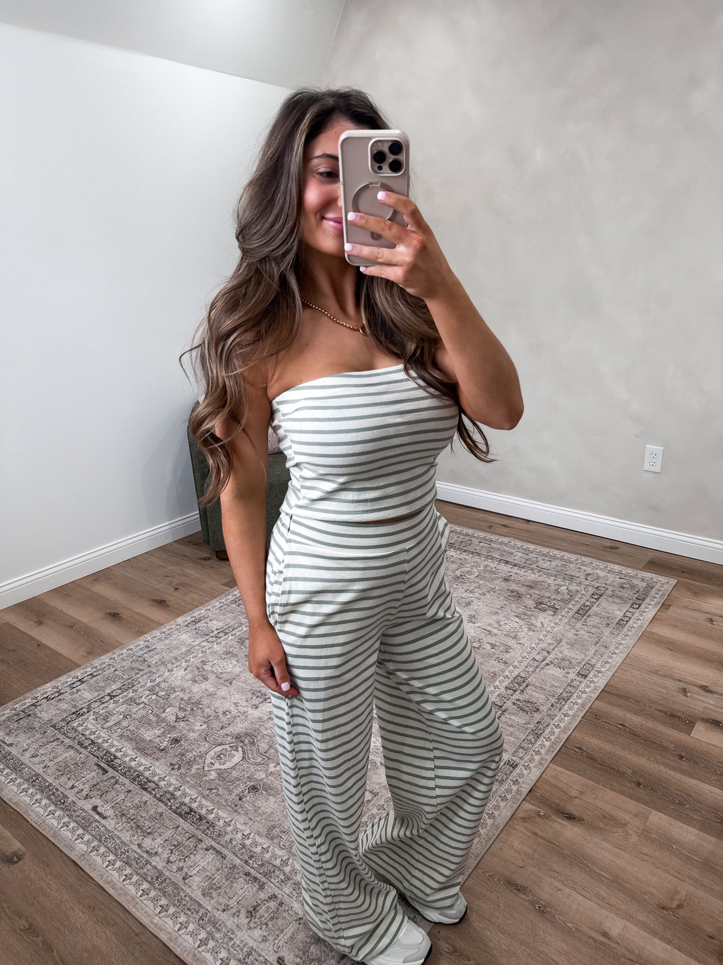 Hey honey Striped Jersey Set - sage green