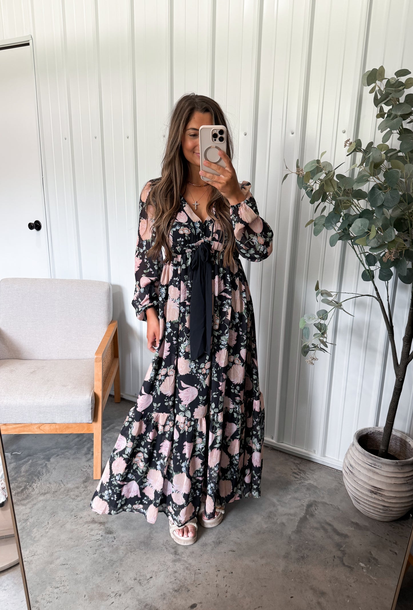 Floral Bow Tied Maxi Dress- Midnight