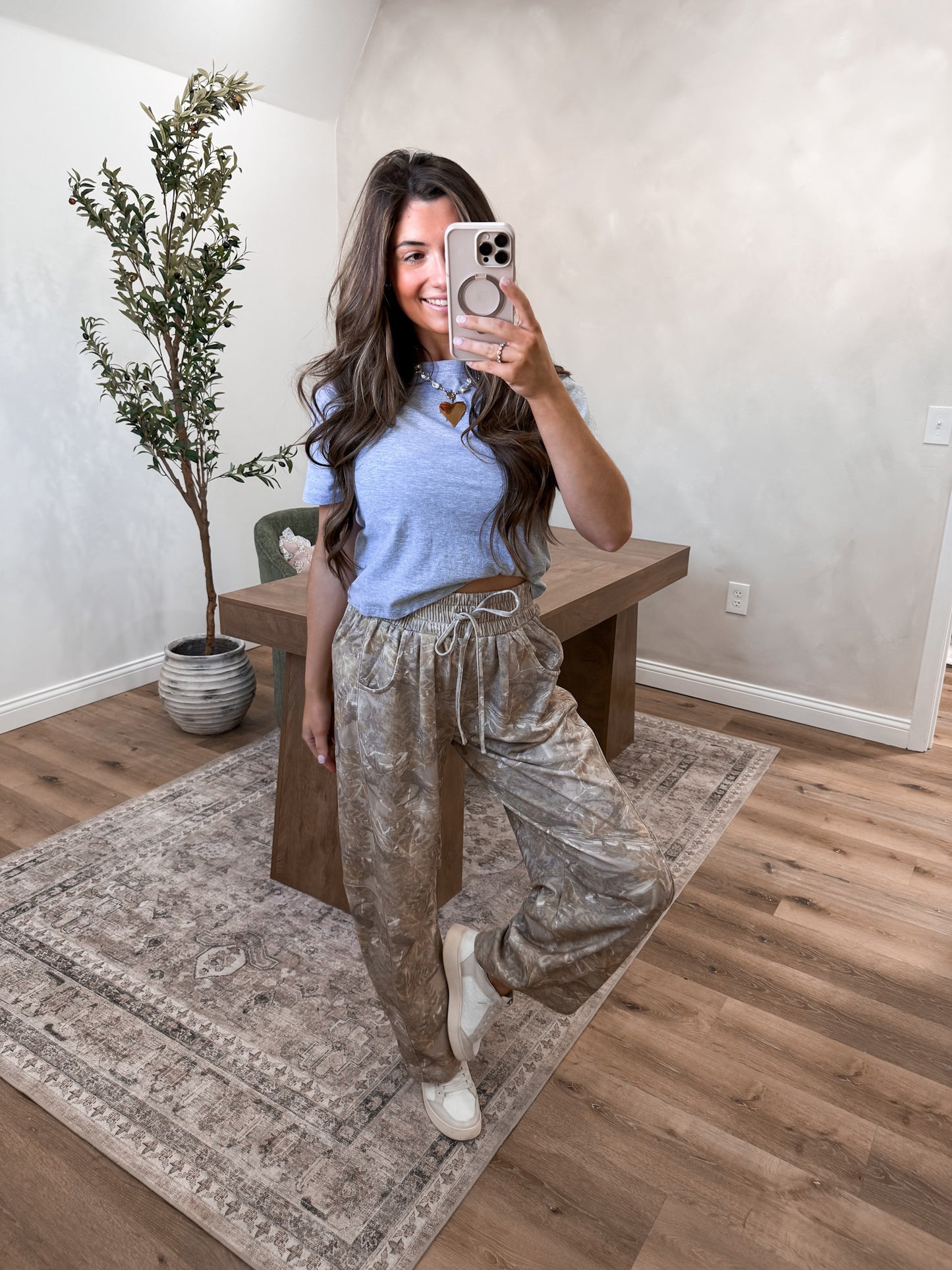 Cozy & Casual Camo Barrel Pants - taupe mix