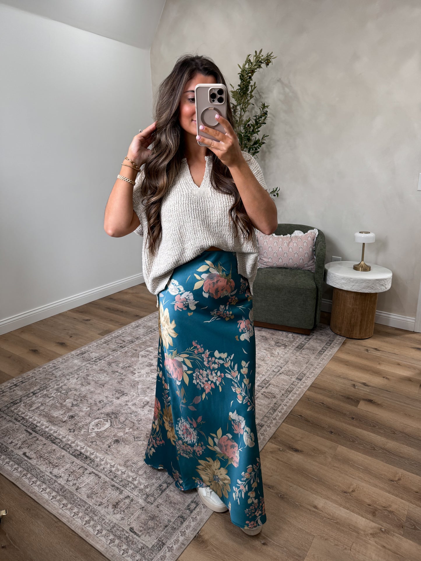 Elegance Floral Maxi Skirt - tropical teal