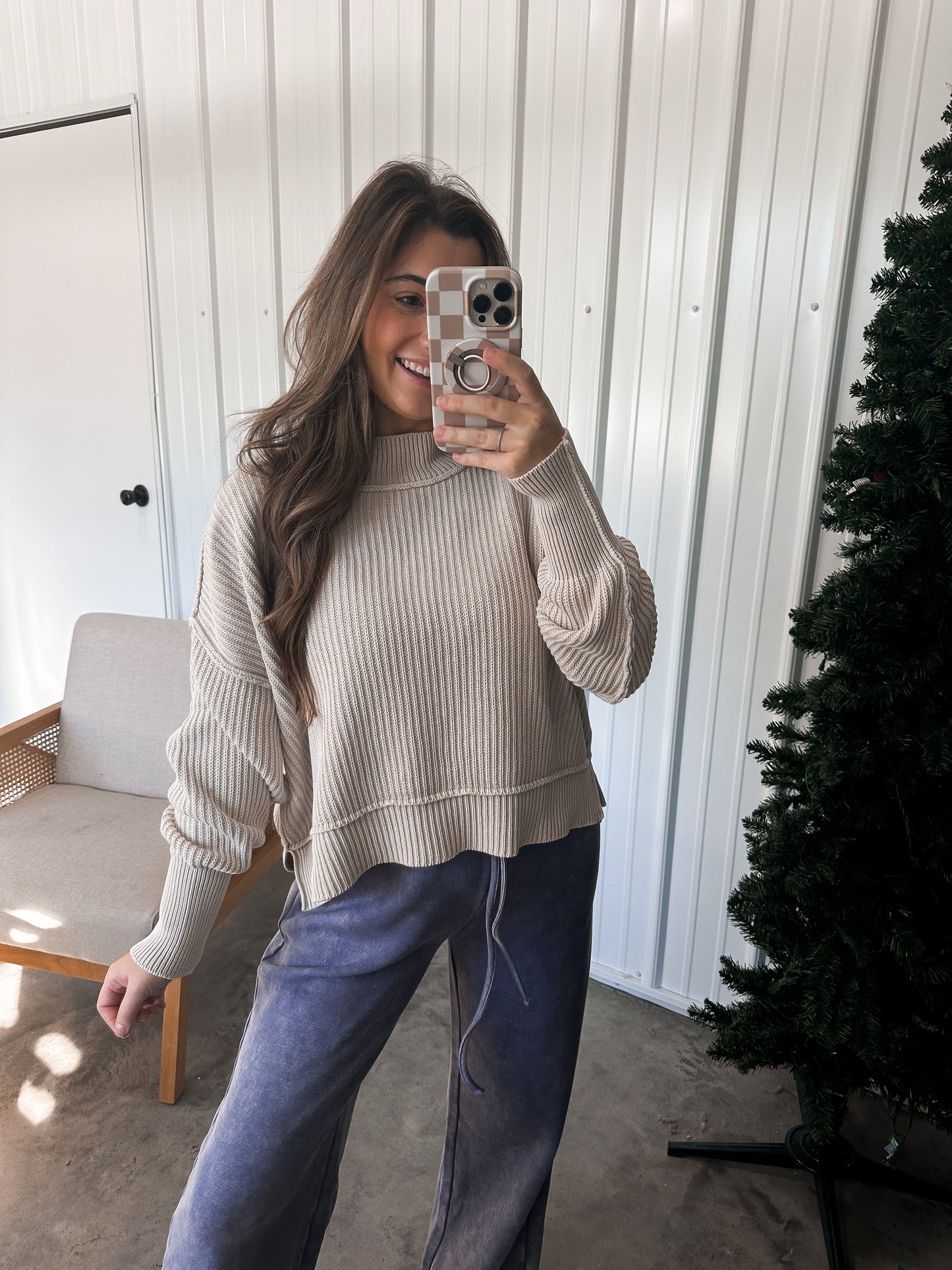 Macie Ribbed Sweater- Sand Beige / light taupe