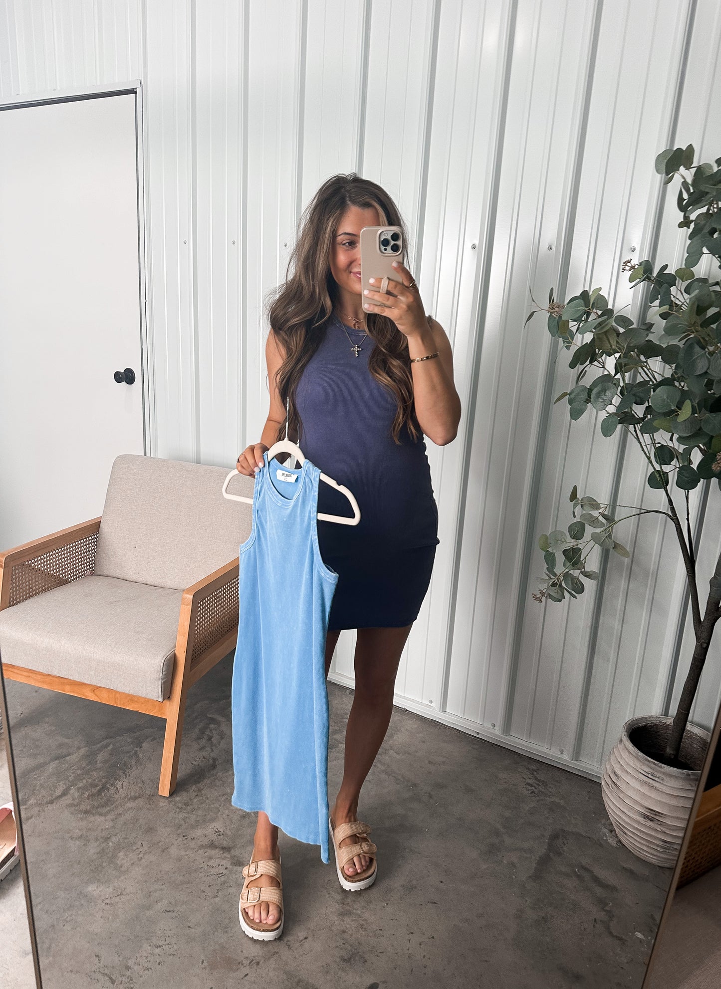Mylie Ribbed Mini Dress - Dusty Indigo