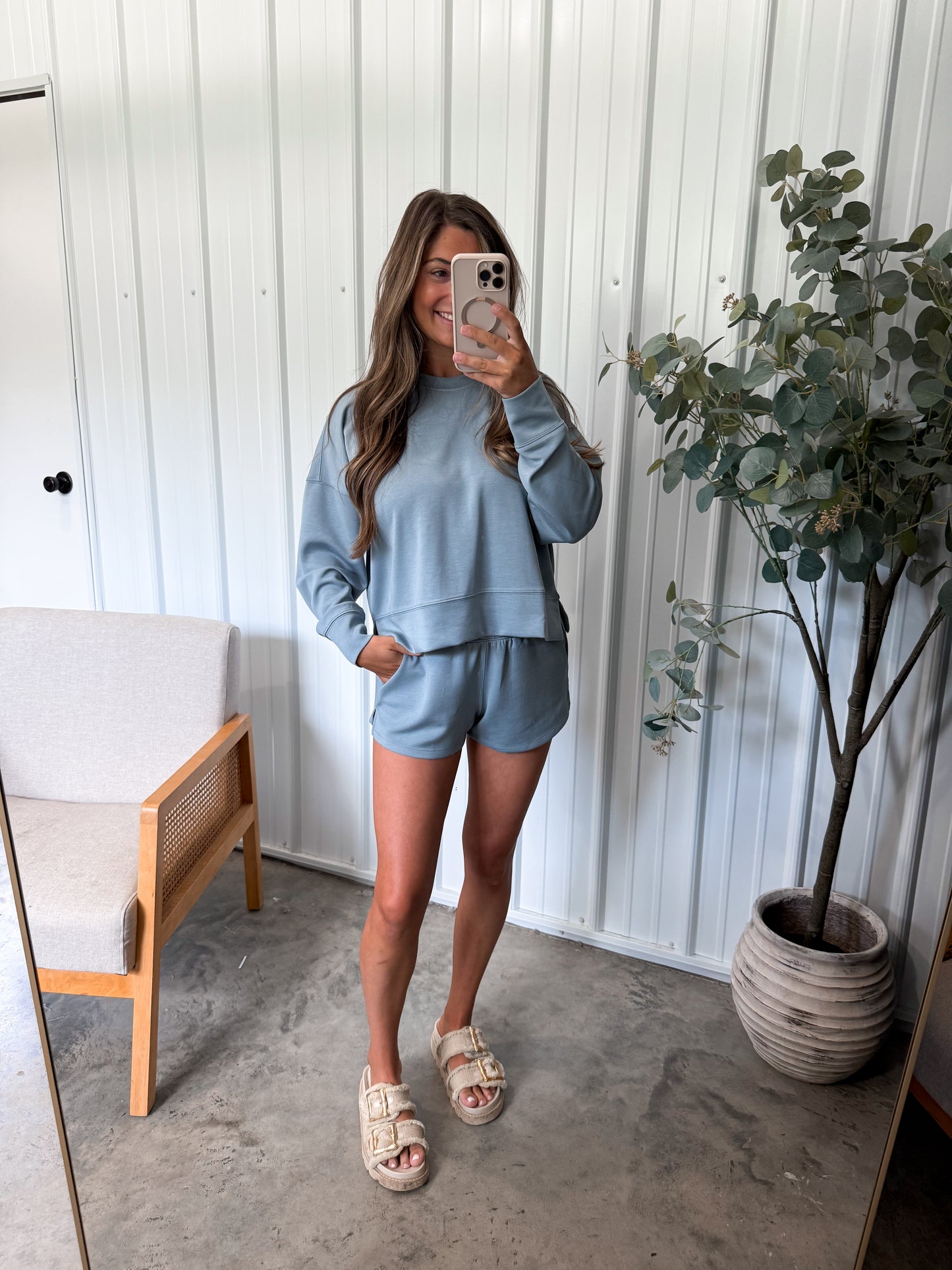 Scuba Long Sleeve Sweatshirts & Shorts Set - Blue Grey