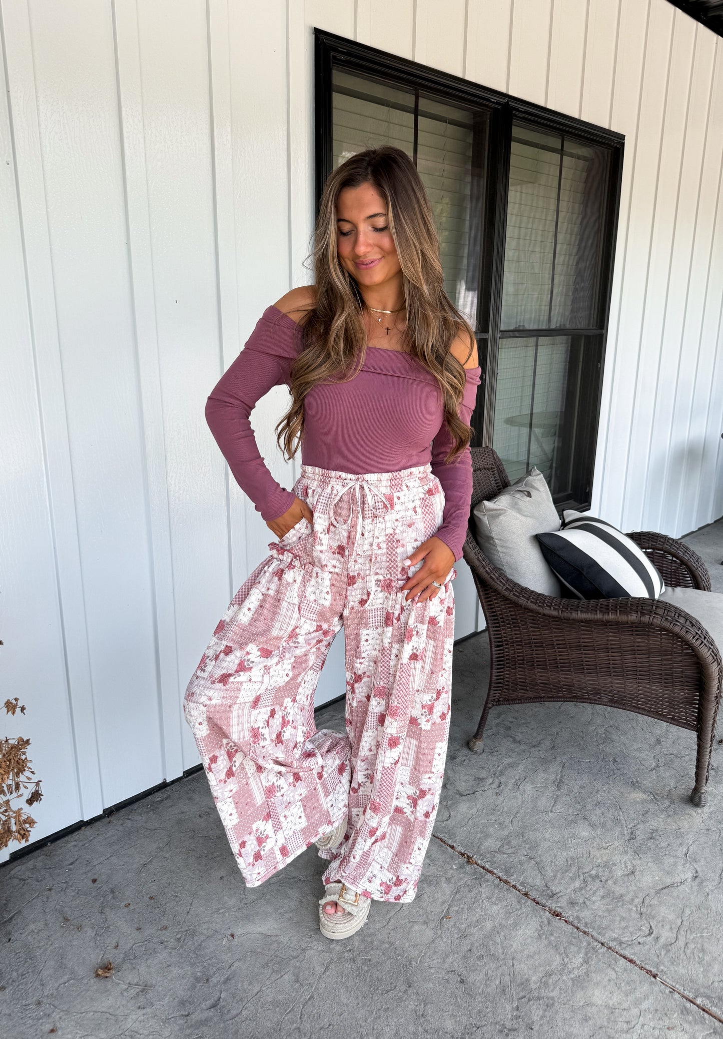 Floral Patchwork Pants- soft rose