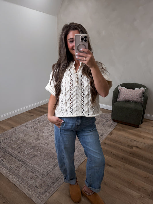 Rustic Poem Cable Knit Top - ivory