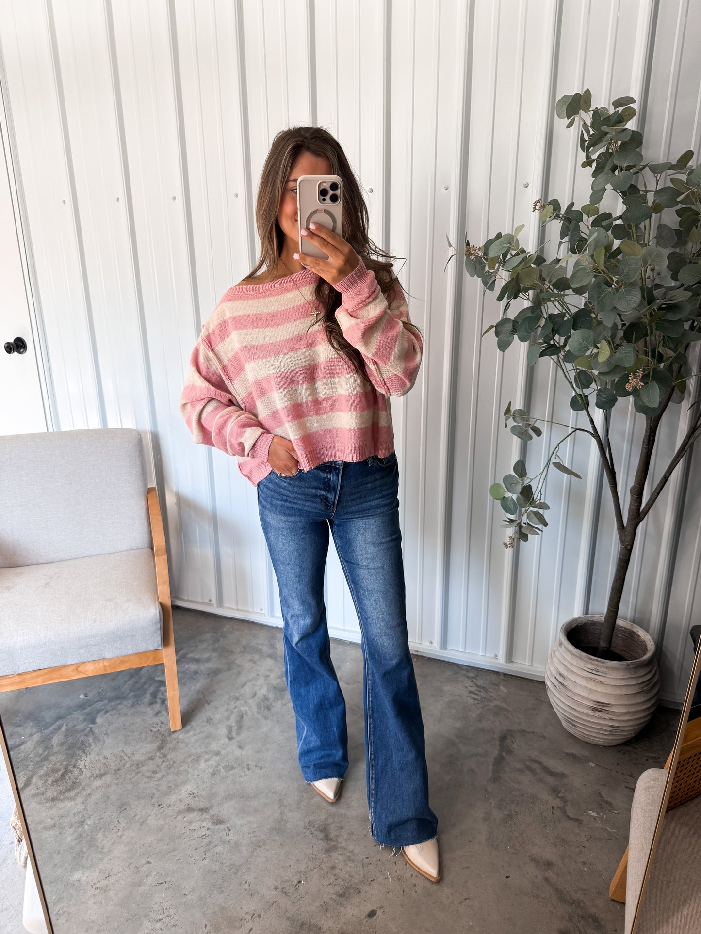 Caroline Boat Neck Sweater- Dusty pink