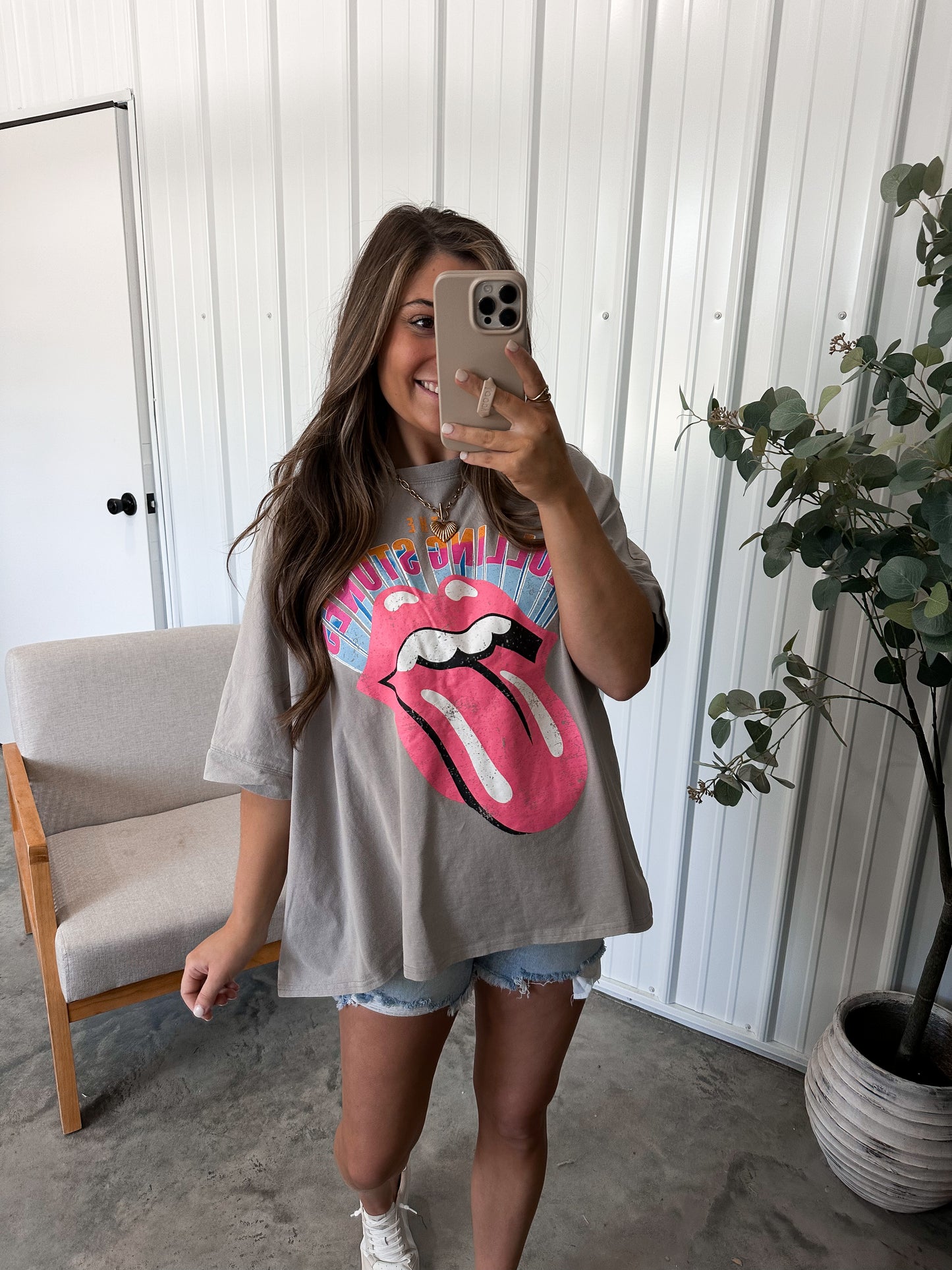 Licensed Oversized Rolling Stones Graphic Tee- Grey