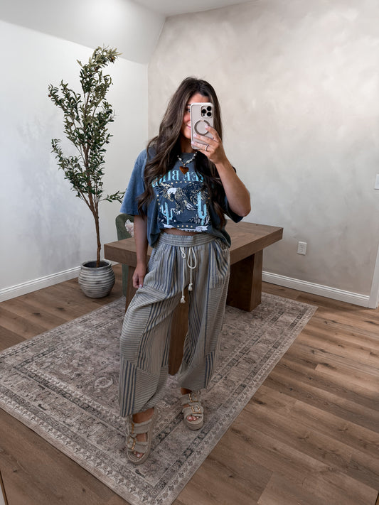 Earthbound Stripe Linen Pants - faded sage