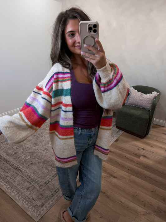 Sunset Carnival Striped Cardigan - cream multi *FREAKY FRIDAY SURPRISE ITEM*