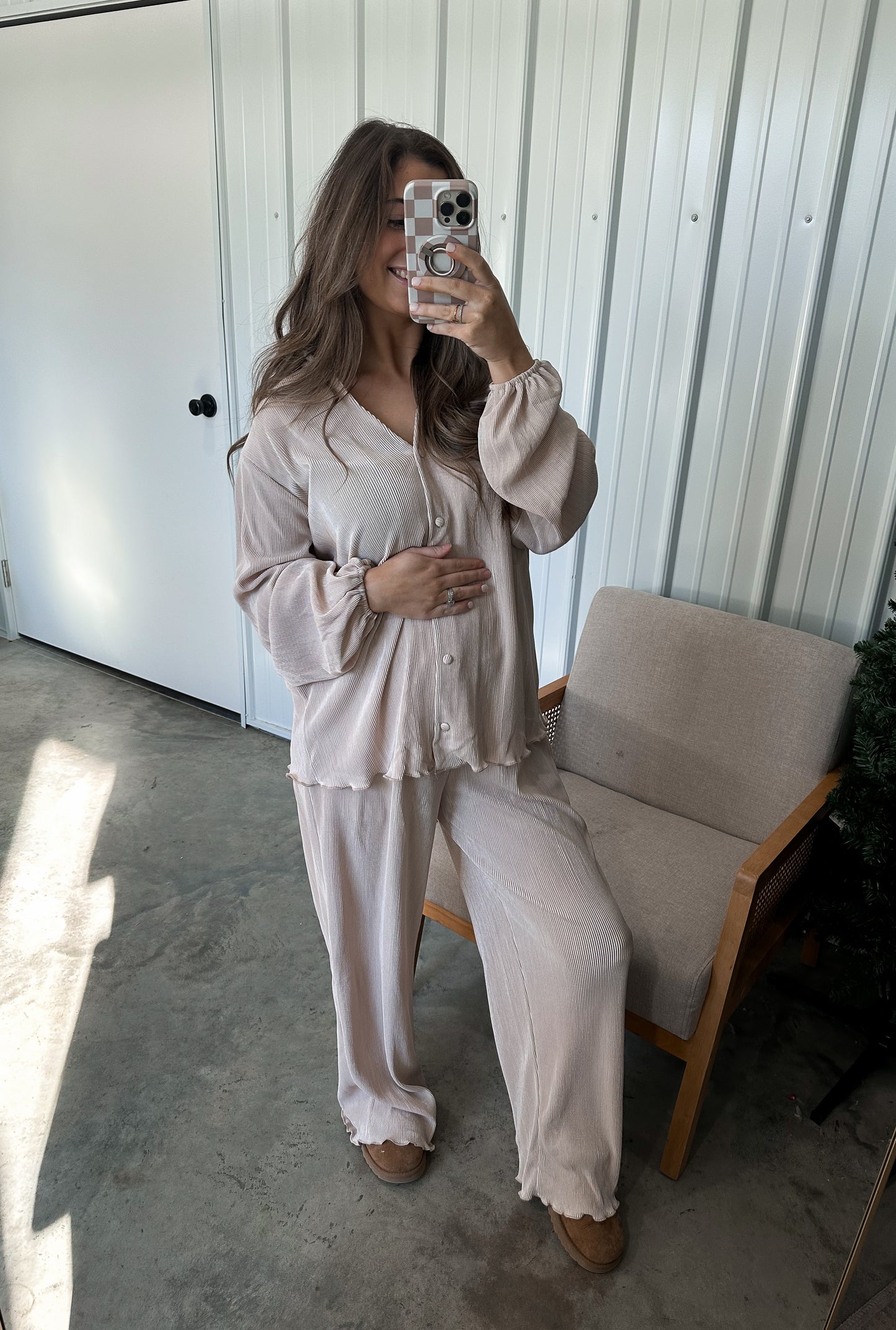 Champagne Pleated Two-Piece Set