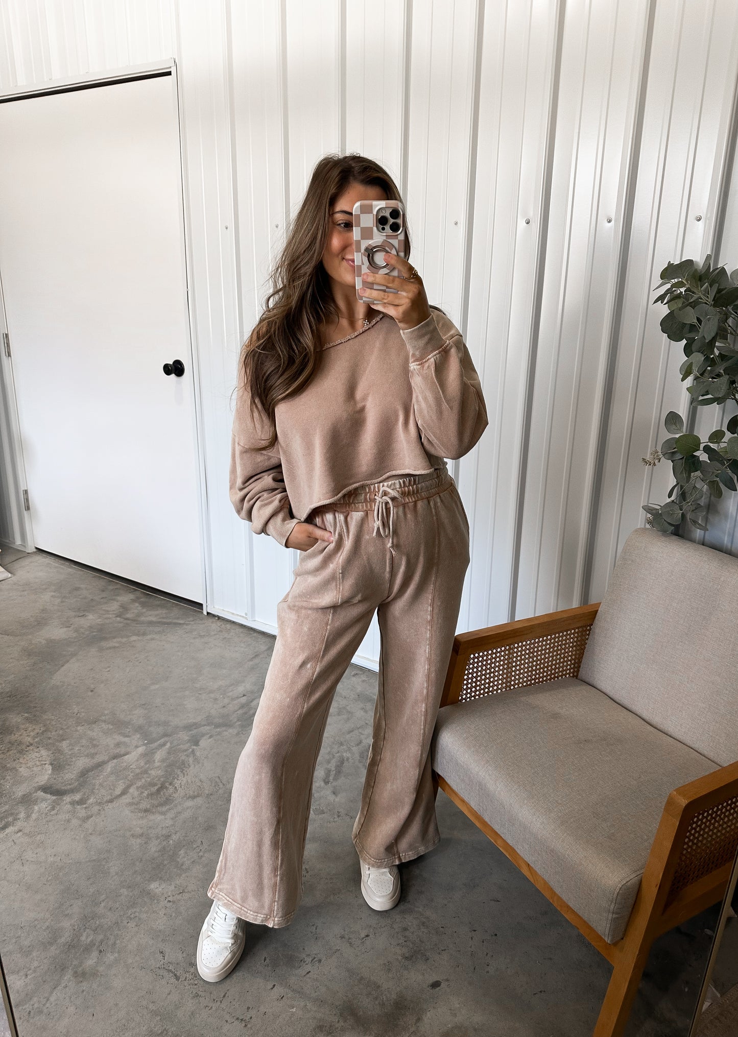 Off the shoulder Two-Piece Set- Dark Taupe