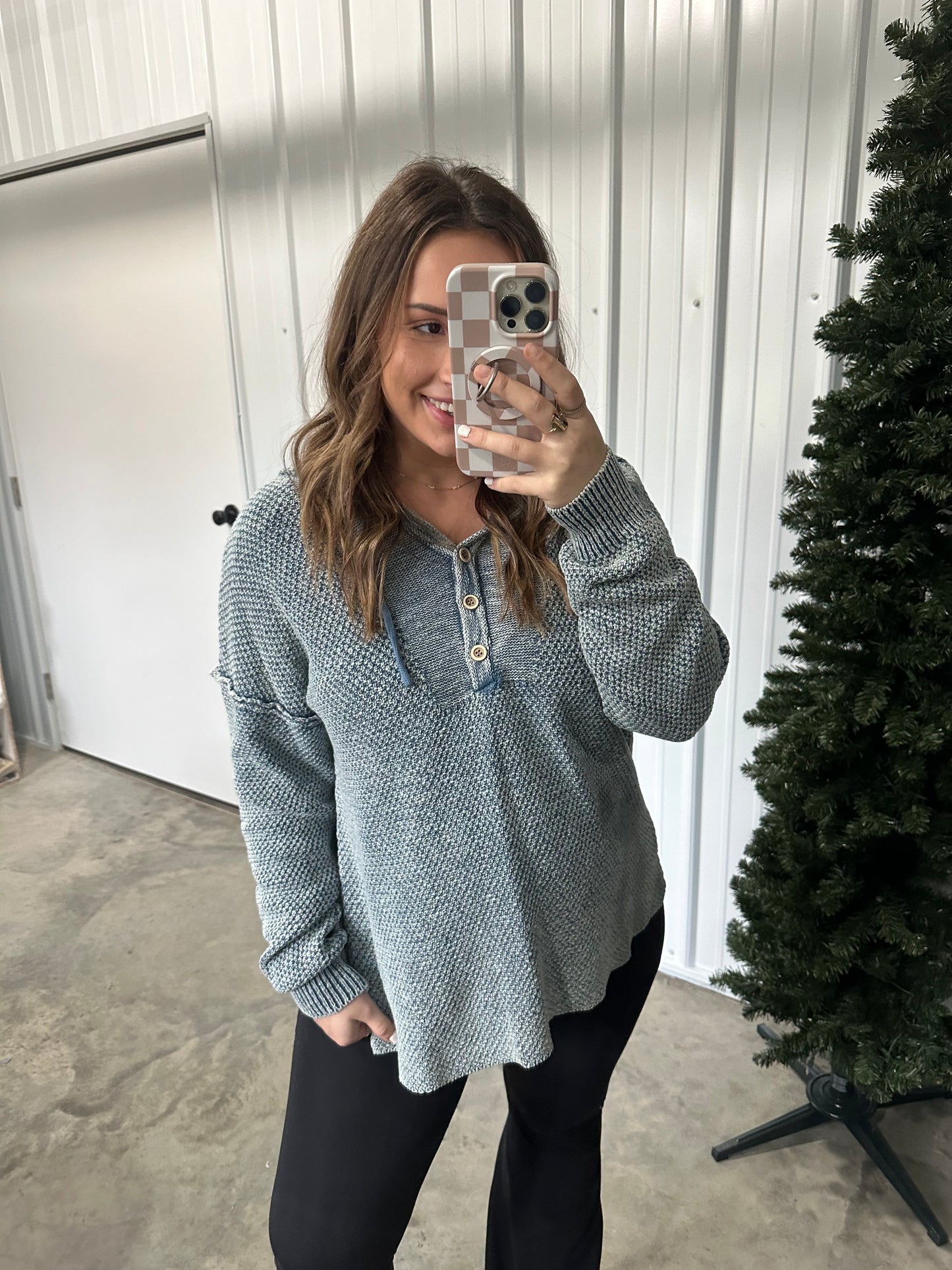 Makayla Washed Button Down Hooded Sweater - 2 colors