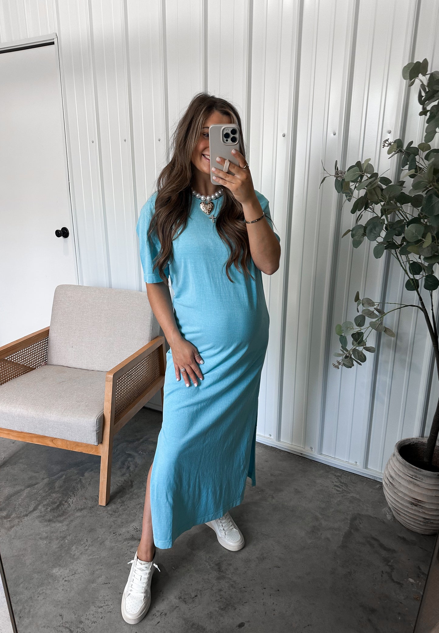 Hammered Metal Heart Pearl Bead Necklace