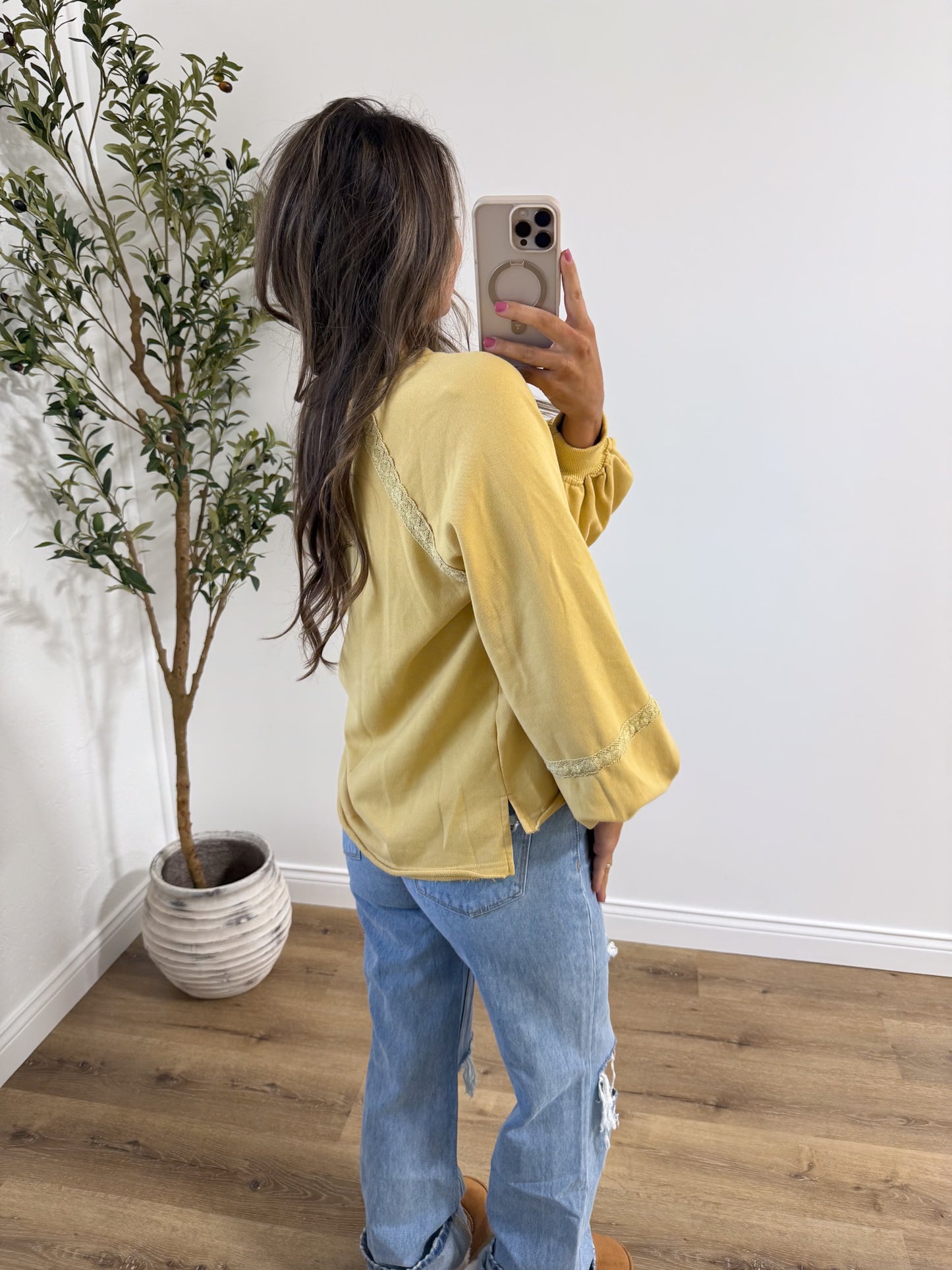 Maplewood marigold lace detail top