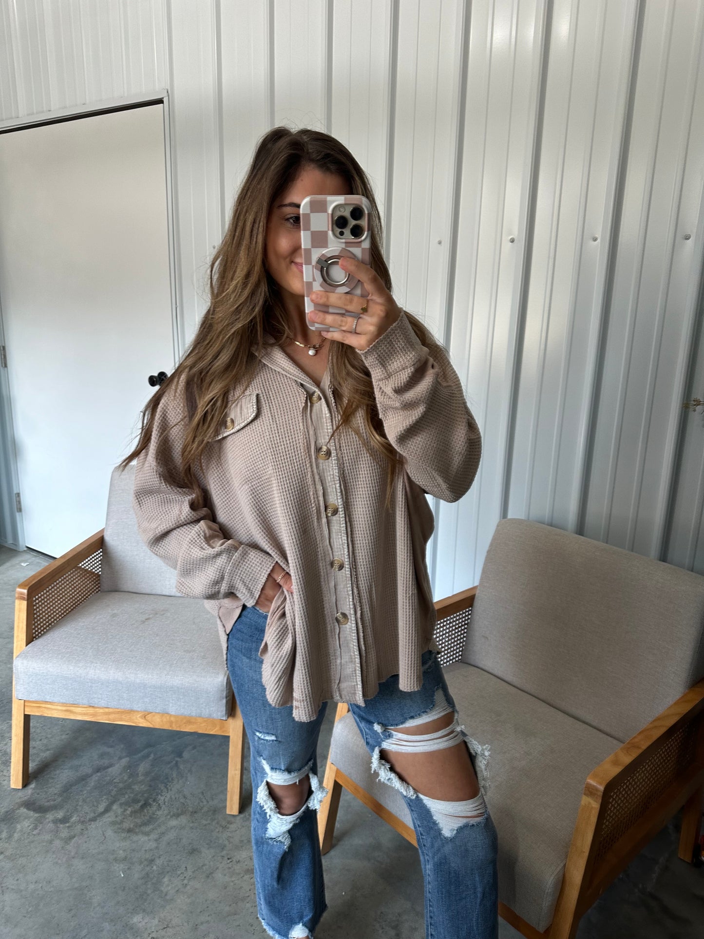 Brielle Waffleknit Top - latte