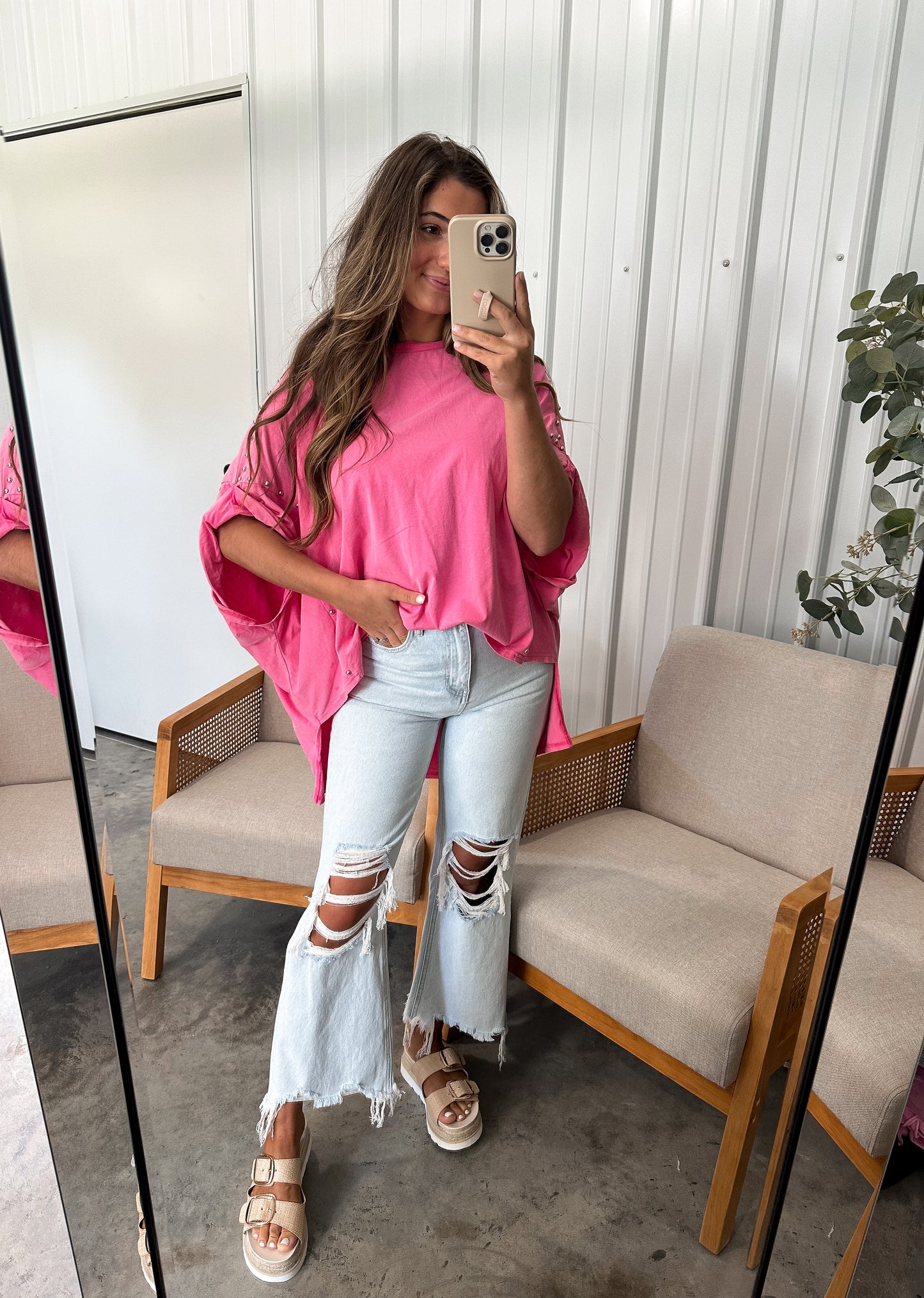 Fushia Studded Dolman Top