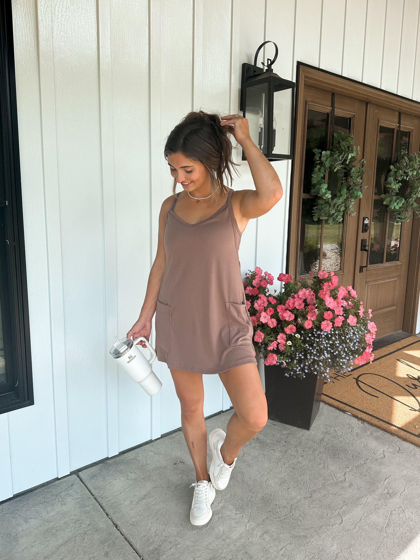 Macy Romper Dress- Mocha