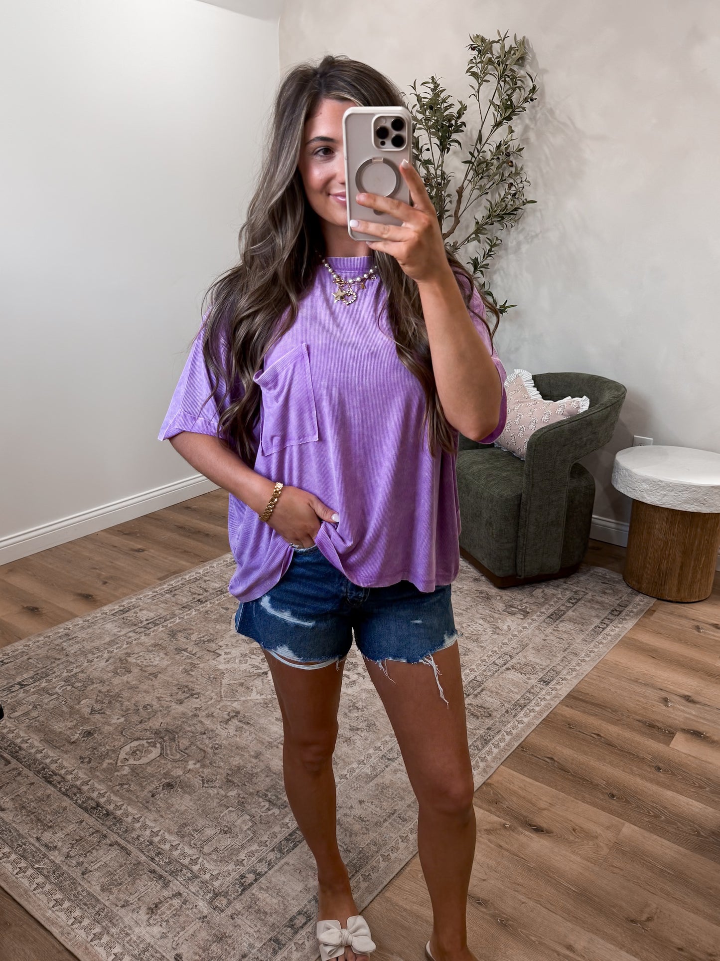 Mineral Washed Droopy Pocket Tee - violet
